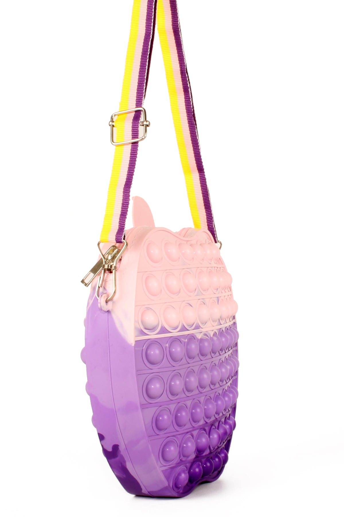 LWE60659-CokRnkMorTalhaLuwwe Bag'sÇocuk Elma Şeklinde Pop It Push Bubble Fidget Popit Eğitici Oyuncak Ayarlanabilir Askılı Omuz Çantası  17x18cm 62 Baloncuklu (60659)