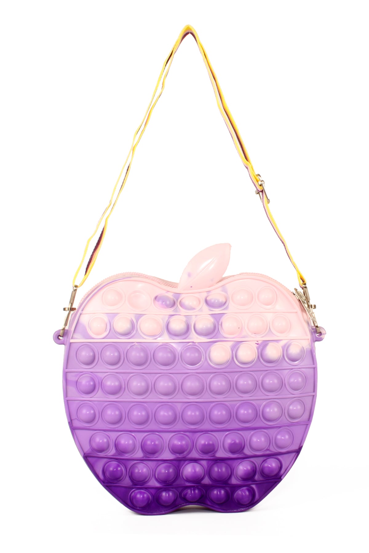 LWE60659-CokRnkMorTalhaLuwwe Bag'sÇocuk Elma Şeklinde Pop It Push Bubble Fidget Popit Eğitici Oyuncak Ayarlanabilir Askılı Omuz Çantası  17x18cm 62 Baloncuklu (60659)