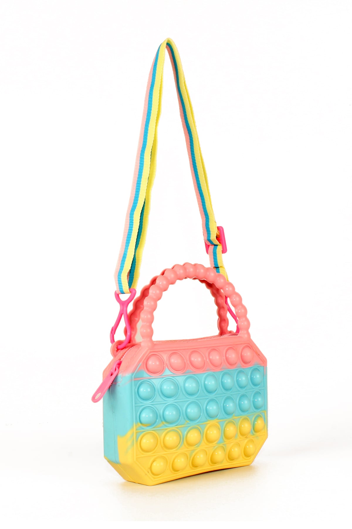 LWE60662-CokRnkPmbTalhaLuwwe Bag'sÇocuk Pop It Push Bubble Fidget Popit Eğitici Oyuncak Ayarlanabilir Askılı El ve Omuz Çantası 15x10cm 33 Baloncuklu (60662)