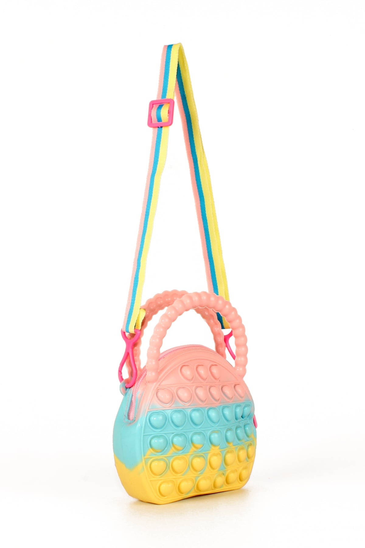 LWE60661-CokRnkPmbTalhaLuwwe Bag'sÇocuk Pop It Push Bubble Fidget Popit Eğitici Oyuncak Ayarlanabilir Askılı El ve Omuz Çantası 13x11cm 36 Kalp Baloncuklu (60661)