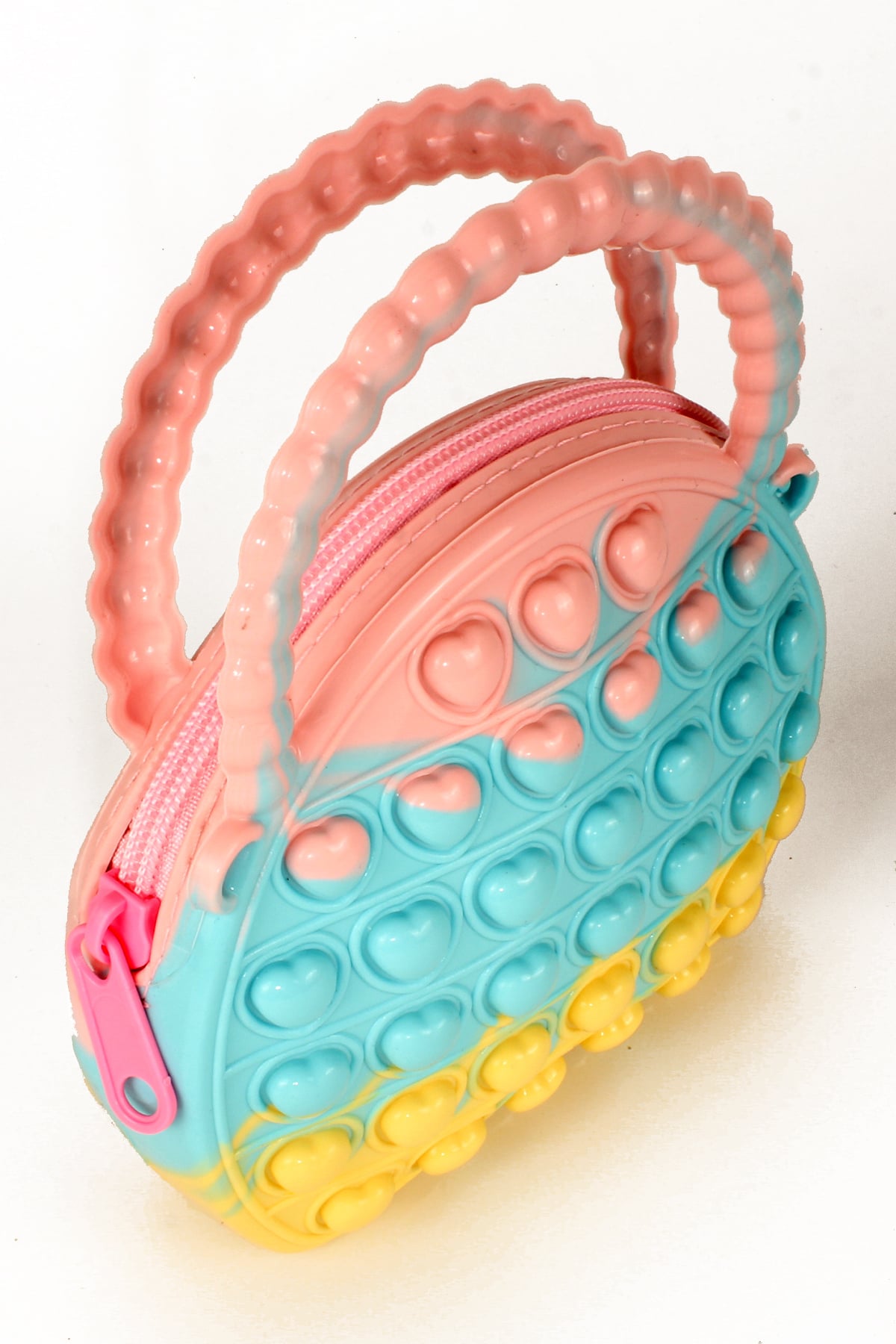 LWE60661-CokRnkPmbTalhaLuwwe Bag'sÇocuk Pop It Push Bubble Fidget Popit Eğitici Oyuncak Ayarlanabilir Askılı El ve Omuz Çantası 13x11cm 36 Kalp Baloncuklu (60661)