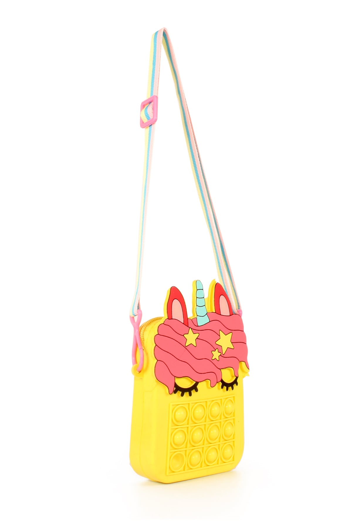 LWE60663-SarıTalhaLuwwe Bag'sÇocuk Unicorn Şeklinde Pop It Push Bubble Fidget Popit Eğitici Oyuncak Ayarlanabilir Askılı Omuz Çantası 10x14cm (60663)