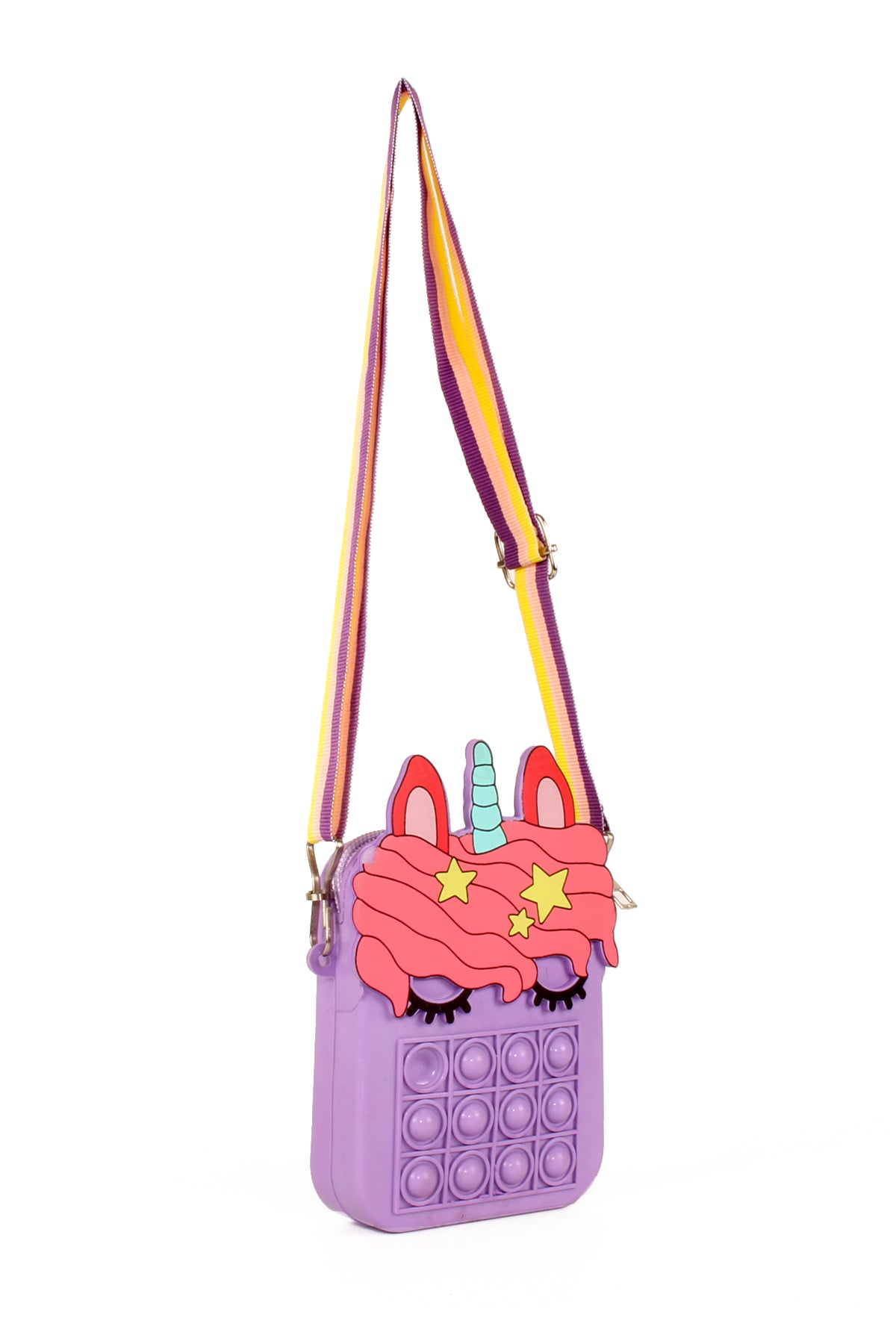 LWE60663-SarıTalhaLuwwe Bag'sÇocuk Unicorn Şeklinde Pop It Push Bubble Fidget Popit Eğitici Oyuncak Ayarlanabilir Askılı Omuz Çantası 10x14cm (60663)