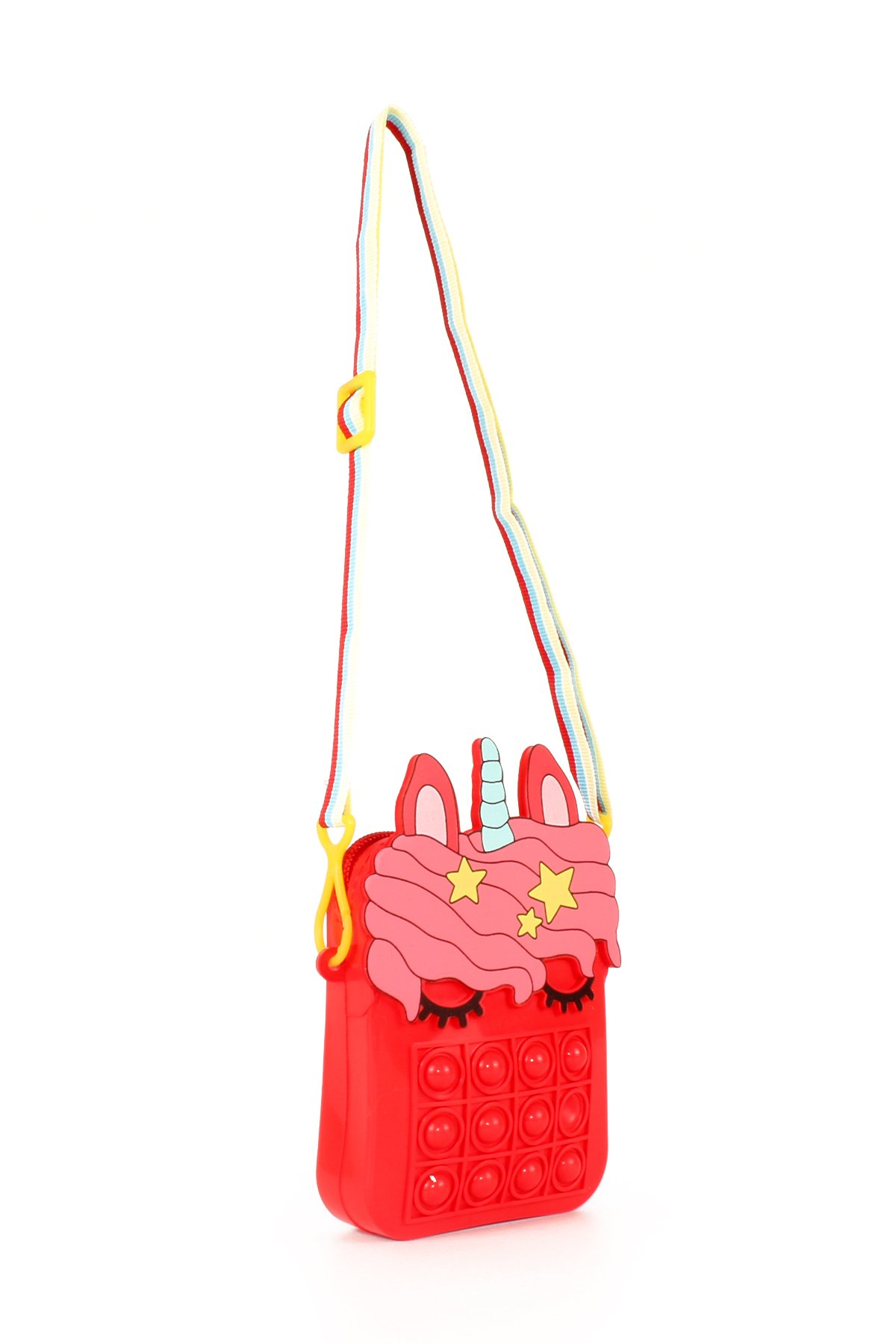 LWE60663-SarıTalhaLuwwe Bag'sÇocuk Unicorn Şeklinde Pop It Push Bubble Fidget Popit Eğitici Oyuncak Ayarlanabilir Askılı Omuz Çantası 10x14cm (60663)