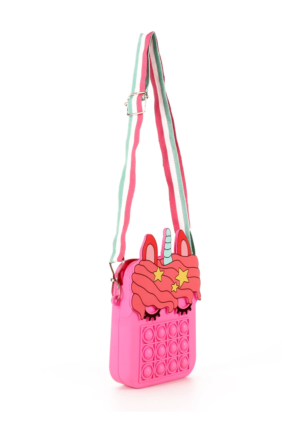 LWE60663-SarıTalhaLuwwe Bag'sÇocuk Unicorn Şeklinde Pop It Push Bubble Fidget Popit Eğitici Oyuncak Ayarlanabilir Askılı Omuz Çantası 10x14cm (60663)
