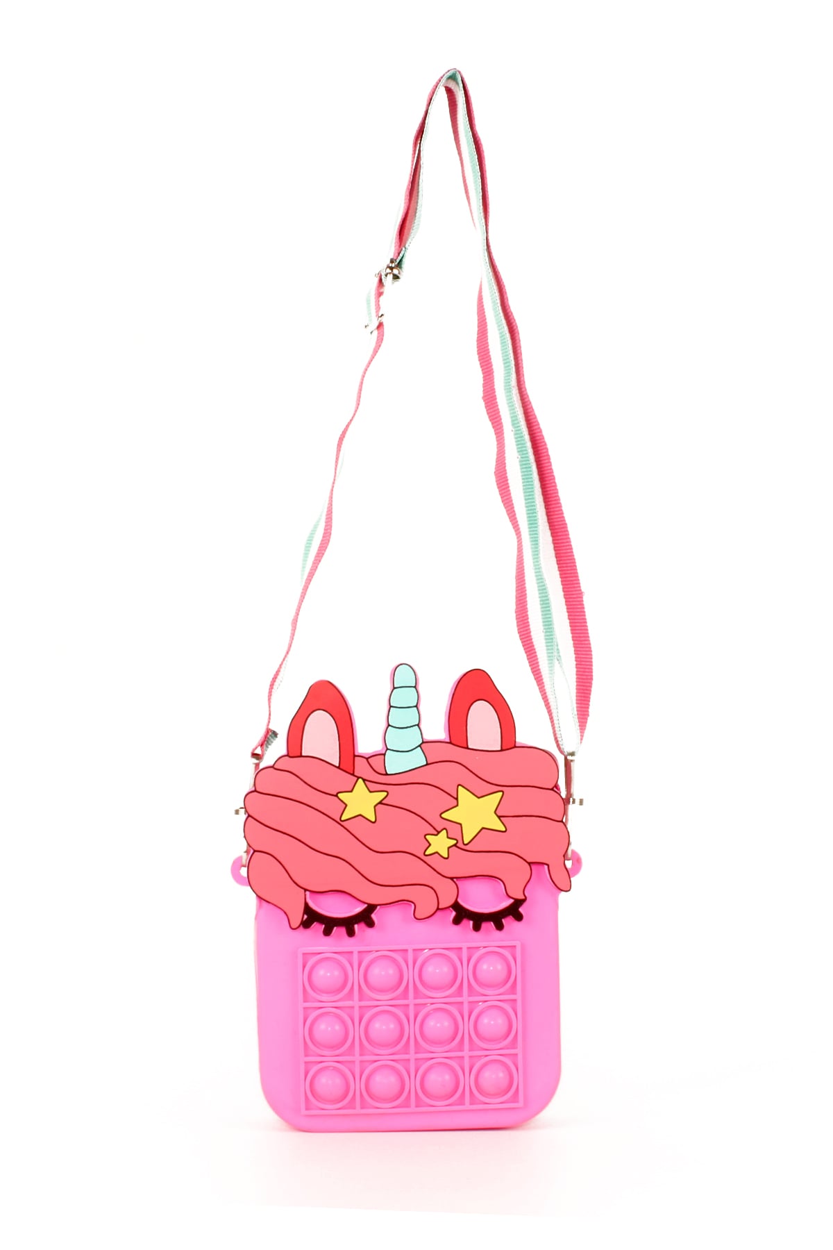 LWE60663-SarıTalhaLuwwe Bag'sÇocuk Unicorn Şeklinde Pop It Push Bubble Fidget Popit Eğitici Oyuncak Ayarlanabilir Askılı Omuz Çantası 10x14cm (60663)
