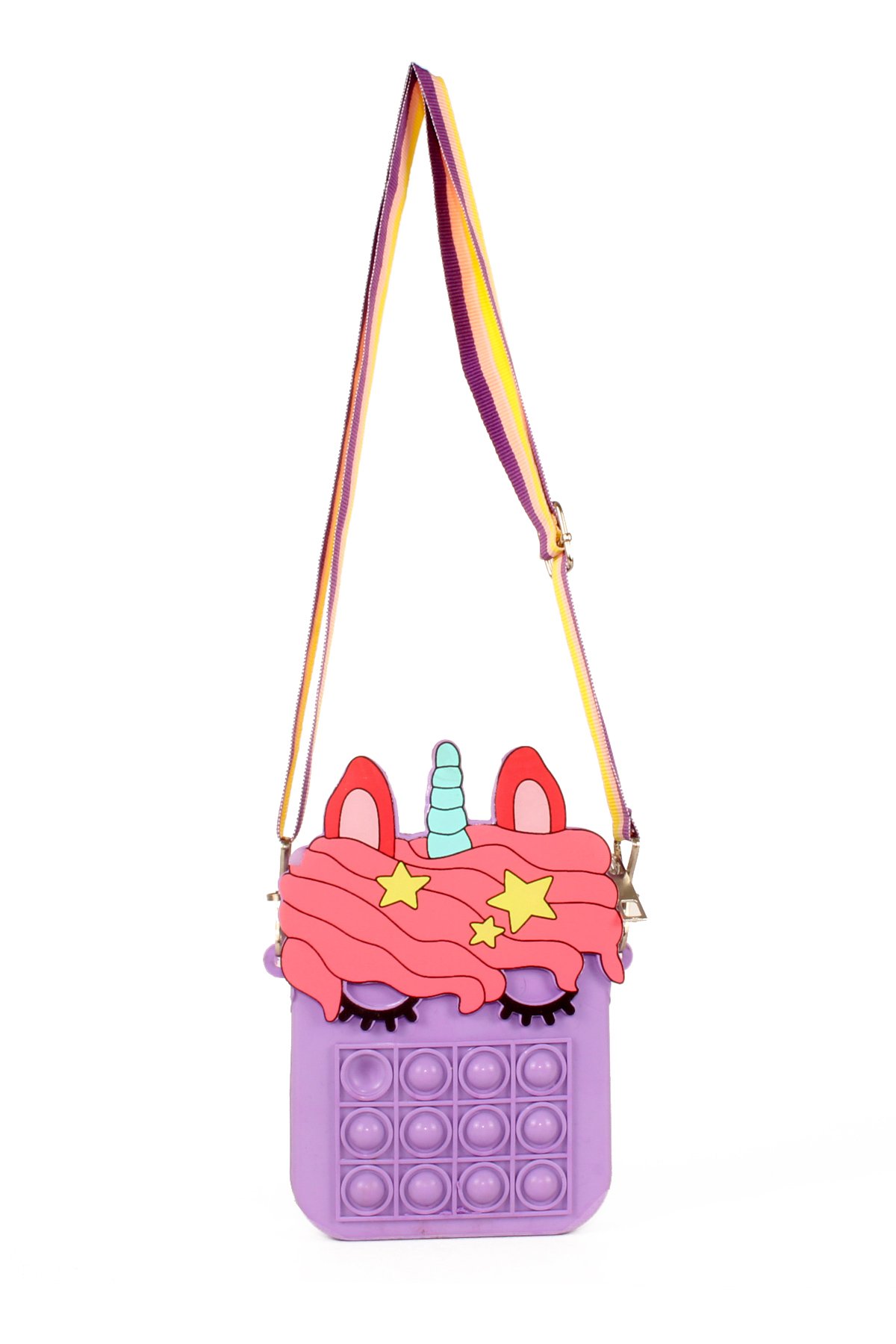 LWE60663-SarıTalhaLuwwe Bag'sÇocuk Unicorn Şeklinde Pop It Push Bubble Fidget Popit Eğitici Oyuncak Ayarlanabilir Askılı Omuz Çantası 10x14cm (60663)
