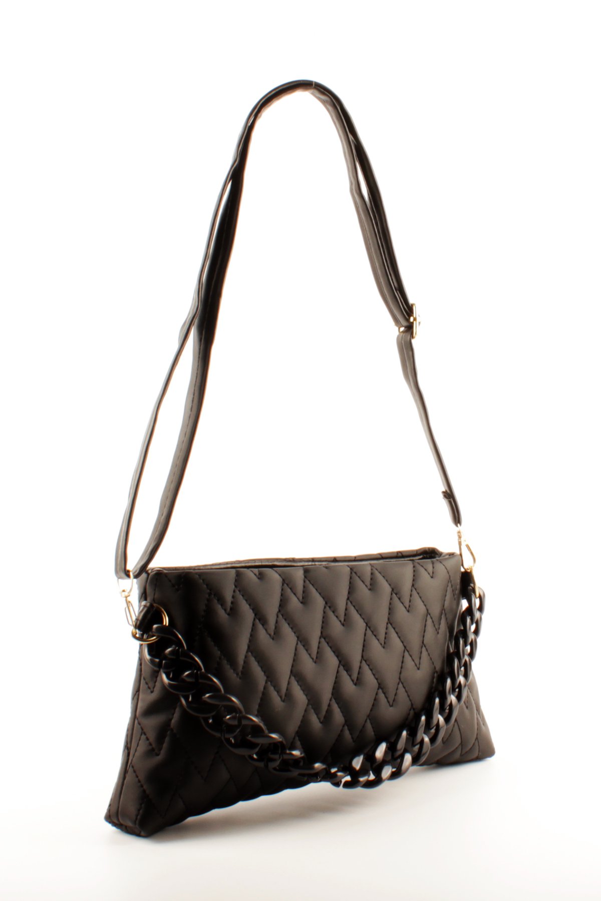 LWE20762-SyhVarLuwwe Bag'sKadın Baget Tarz Zincir El Askı Detaylı Nakışlı Saten El ve Omuz Çantası (20762)