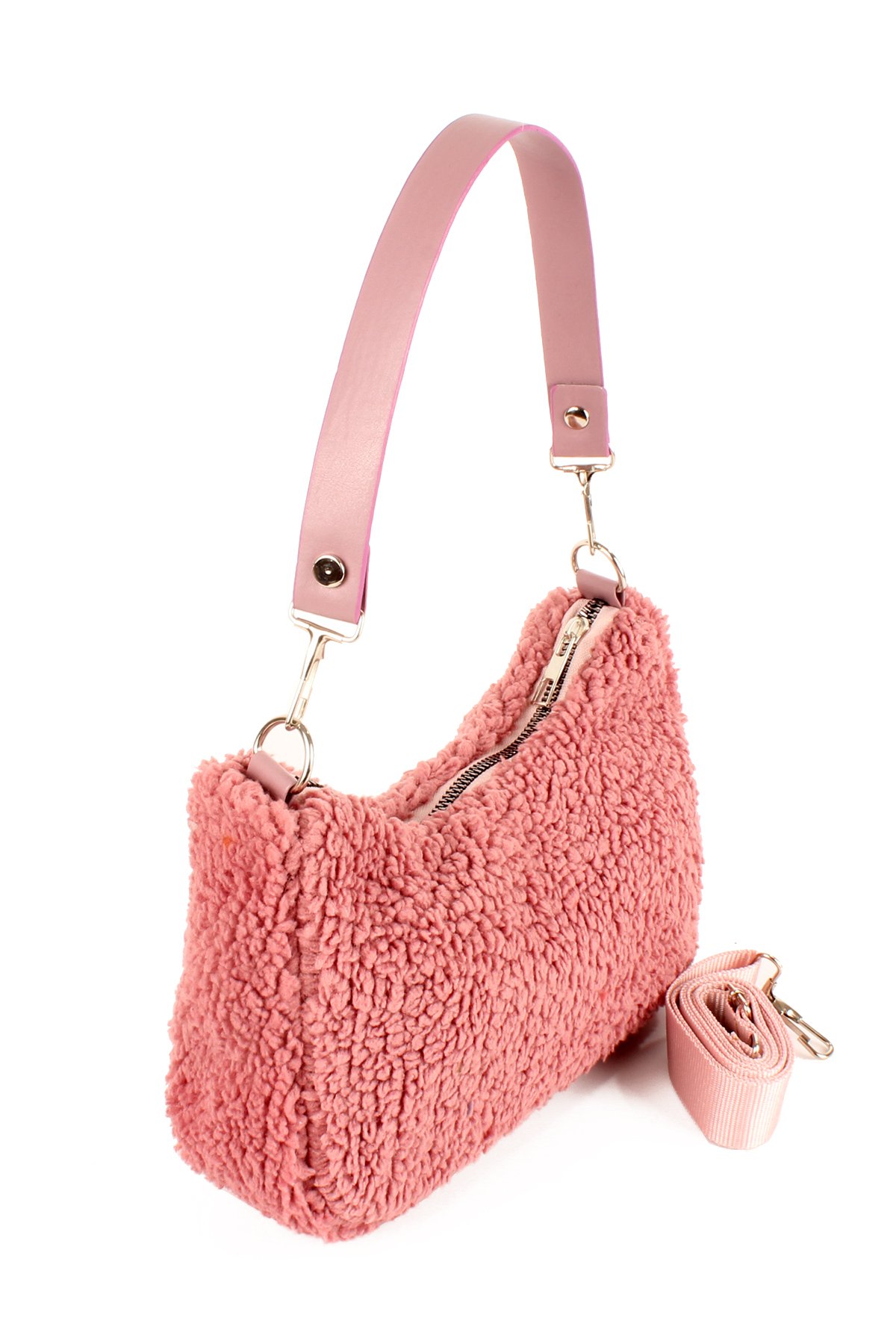 LWE10716-SyhTalhaLuwwe Bag'sKadın Çift Askılı Suni Kürklü-Peluş Baget Omuz Çantası (10716)