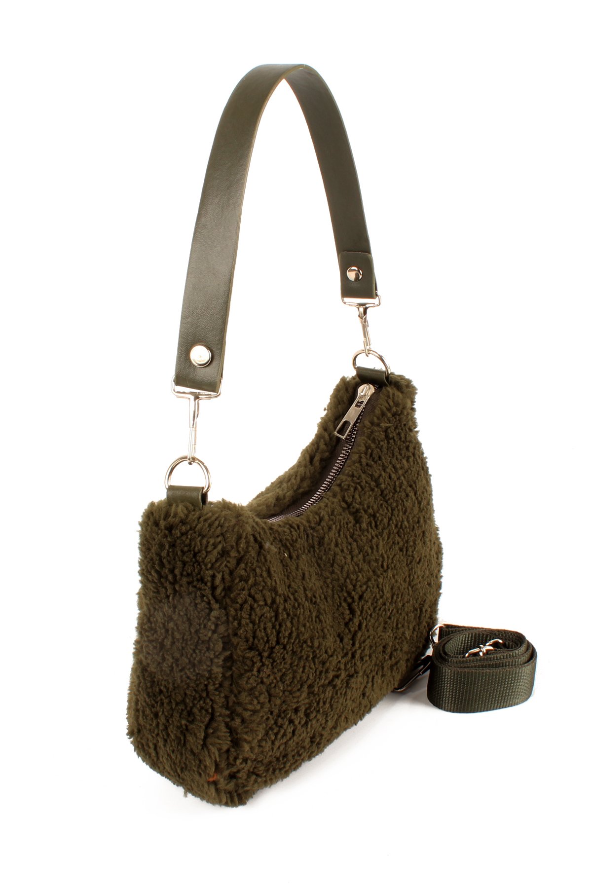 LWE10716-SyhTalhaLuwwe Bag'sKadın Çift Askılı Suni Kürklü-Peluş Baget Omuz Çantası (10716)