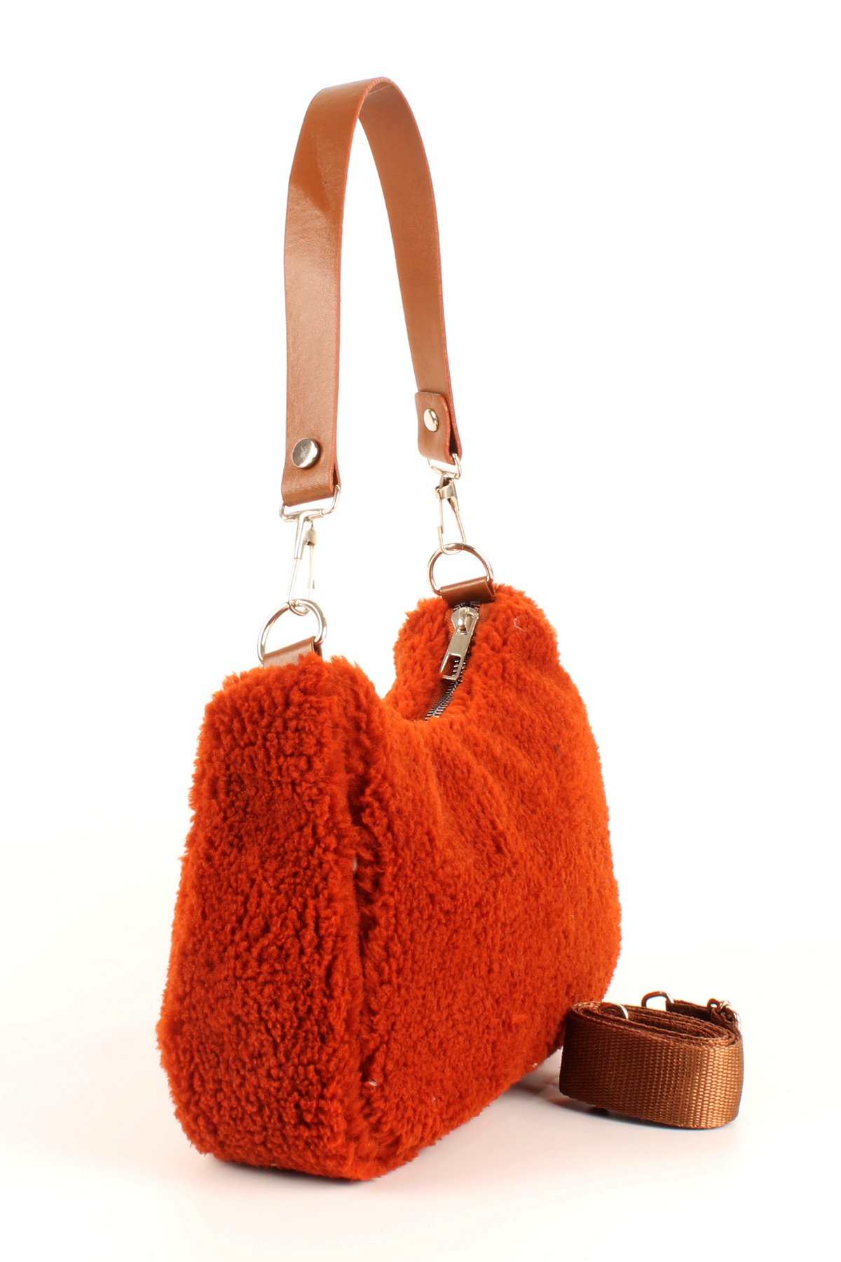 LWE10716-SyhTalhaLuwwe Bag'sKadın Çift Askılı Suni Kürklü-Peluş Baget Omuz Çantası (10716)