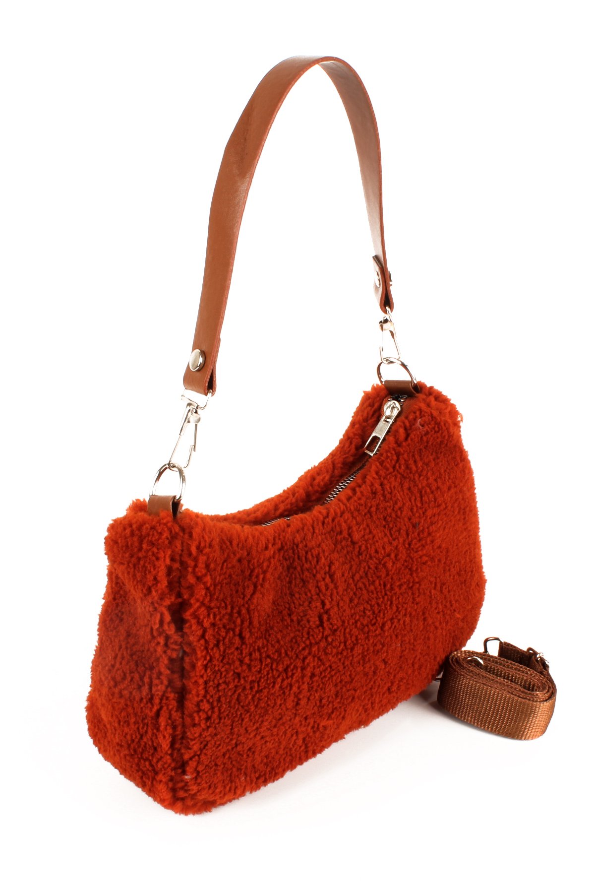 LWE10716-SyhTalhaLuwwe Bag'sKadın Çift Askılı Suni Kürklü-Peluş Baget Omuz Çantası (10716)