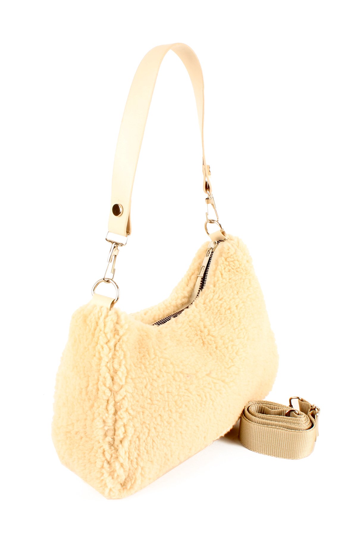 LWE10716-SyhTalhaLuwwe Bag'sKadın Çift Askılı Suni Kürklü-Peluş Baget Omuz Çantası (10716)