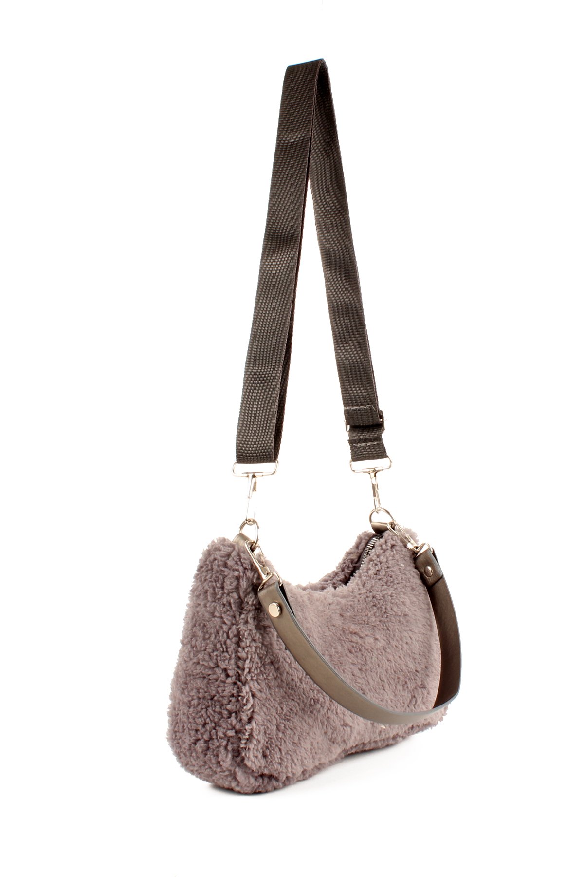 LWE10716-SyhTalhaLuwwe Bag'sKadın Çift Askılı Suni Kürklü-Peluş Baget Omuz Çantası (10716)