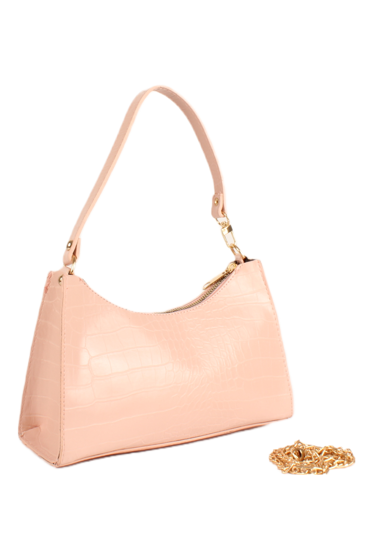 LWE20745-SyhTalhaLuwwe Bag'sKadın Çift Askılı Timsah Desenli Yay Kesim Zincir Askılı Baget Çanta- Omuz Çantası (20745)