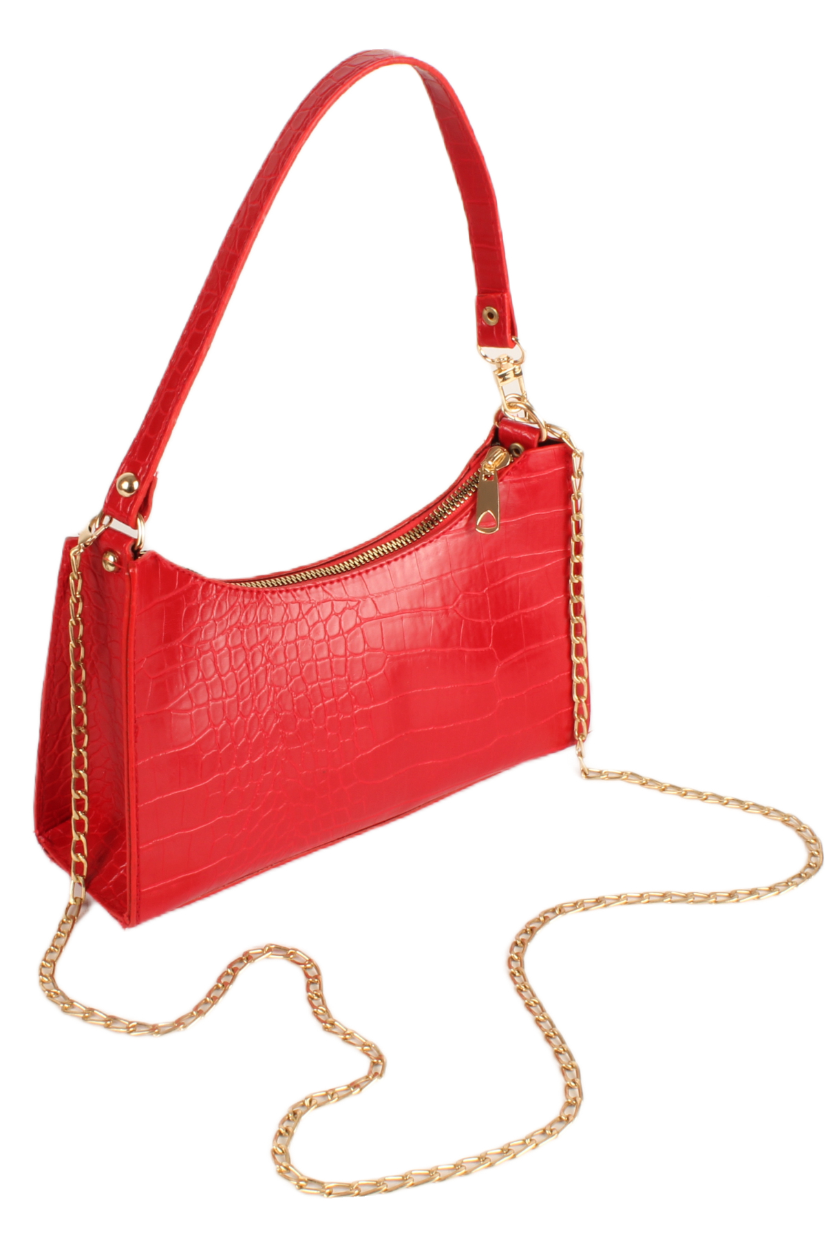 LWE20745-SyhTalhaLuwwe Bag'sKadın Çift Askılı Timsah Desenli Yay Kesim Zincir Askılı Baget Çanta- Omuz Çantası (20745)