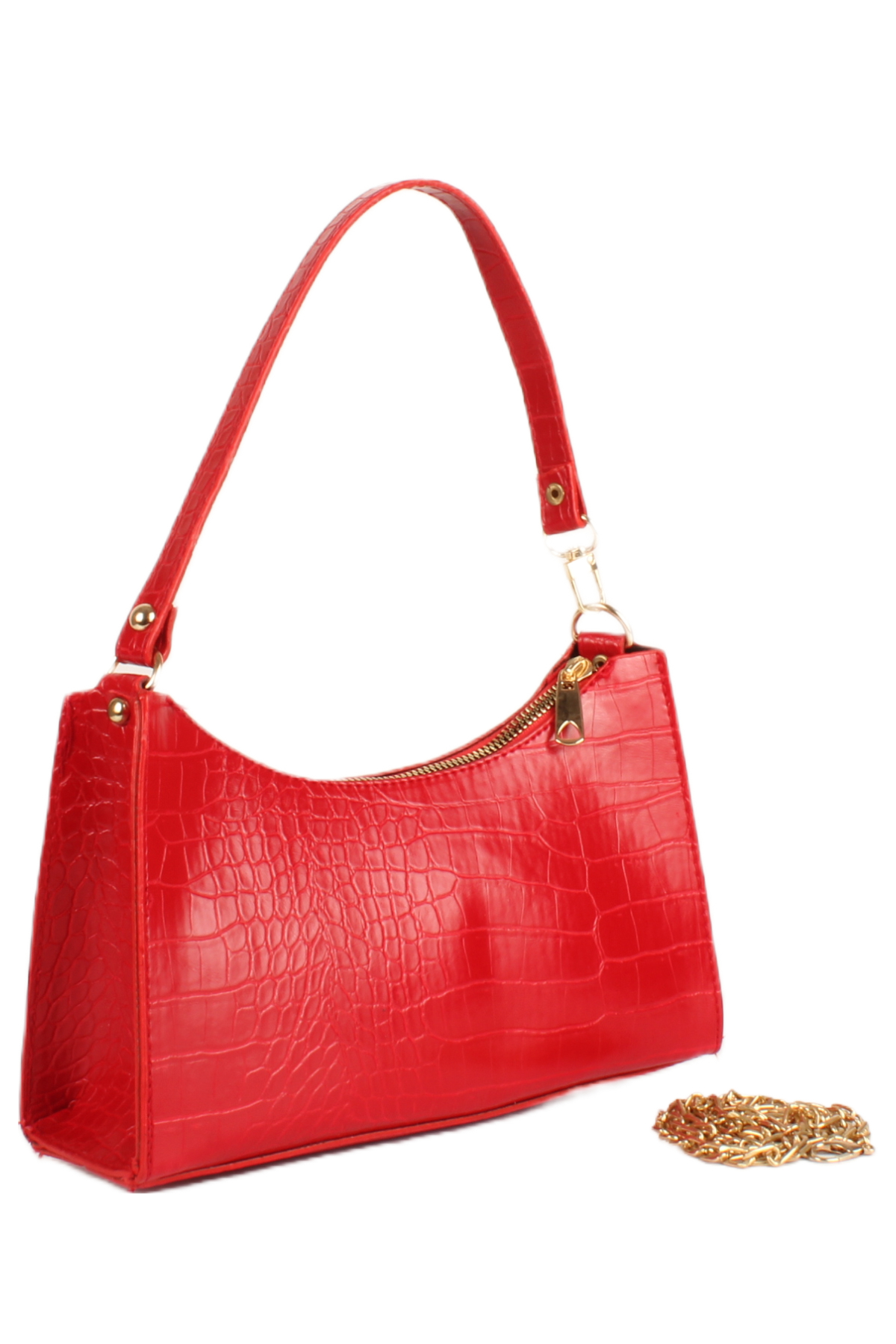 LWE20745-SyhTalhaLuwwe Bag'sKadın Çift Askılı Timsah Desenli Yay Kesim Zincir Askılı Baget Çanta- Omuz Çantası (20745)