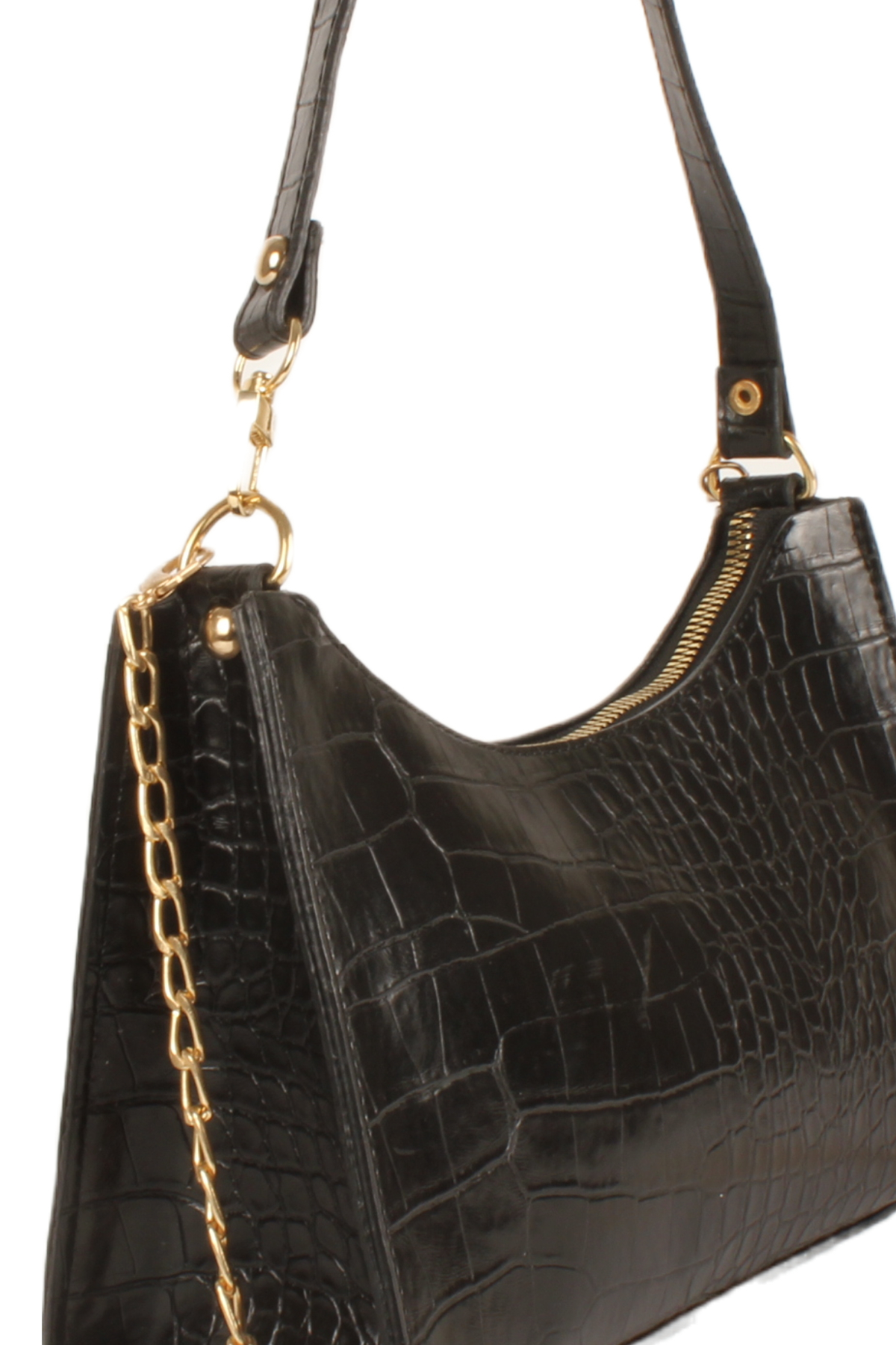 LWE20745-SyhTalhaLuwwe Bag'sKadın Çift Askılı Timsah Desenli Yay Kesim Zincir Askılı Baget Çanta- Omuz Çantası (20745)