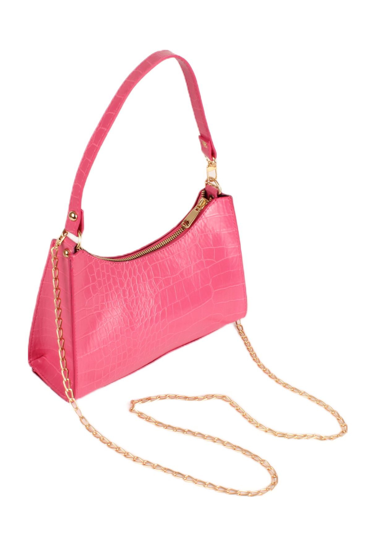 LWE20745-SyhTalhaLuwwe Bag'sKadın Çift Askılı Timsah Desenli Yay Kesim Zincir Askılı Baget Çanta- Omuz Çantası (20745)