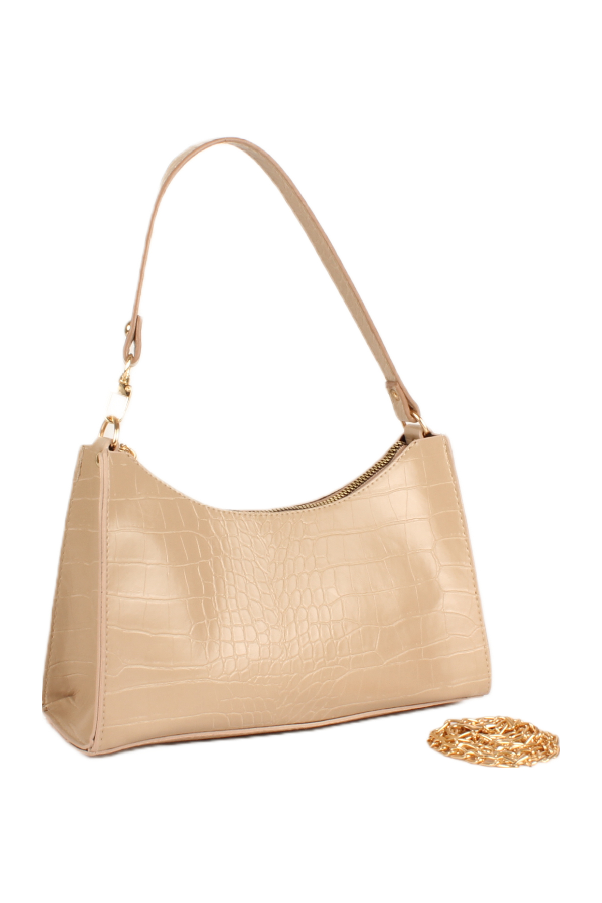 LWE20745-SyhTalhaLuwwe Bag'sKadın Çift Askılı Timsah Desenli Yay Kesim Zincir Askılı Baget Çanta- Omuz Çantası (20745)