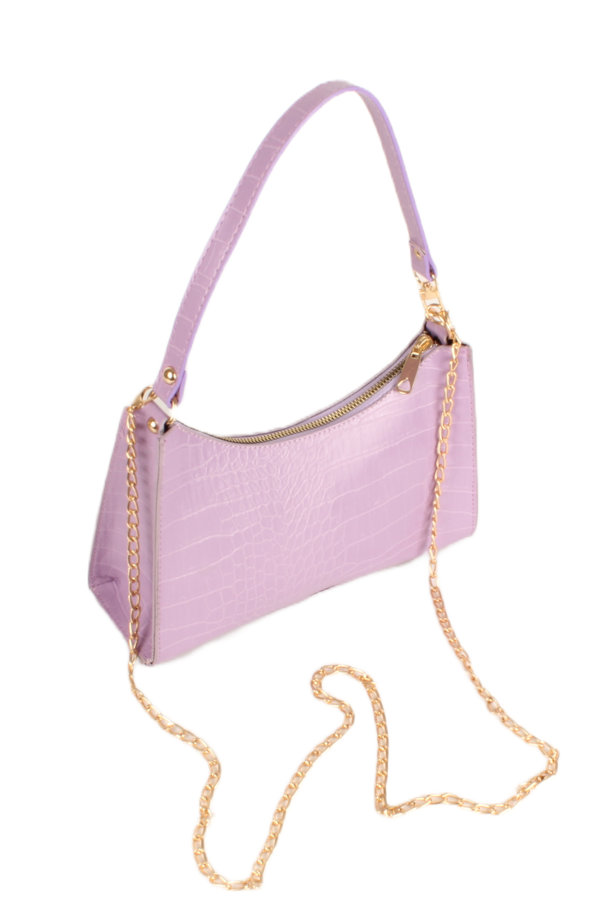 LWE20745-SyhTalhaLuwwe Bag'sKadın Çift Askılı Timsah Desenli Yay Kesim Zincir Askılı Baget Çanta- Omuz Çantası (20745)