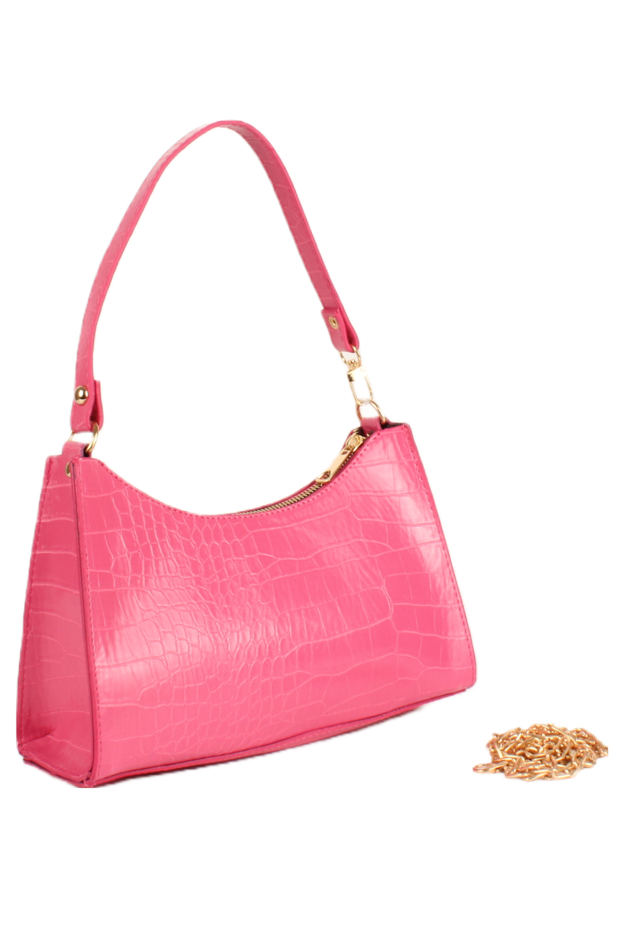 LWE20745-SyhTalhaLuwwe Bag'sKadın Çift Askılı Timsah Desenli Yay Kesim Zincir Askılı Baget Çanta- Omuz Çantası (20745)