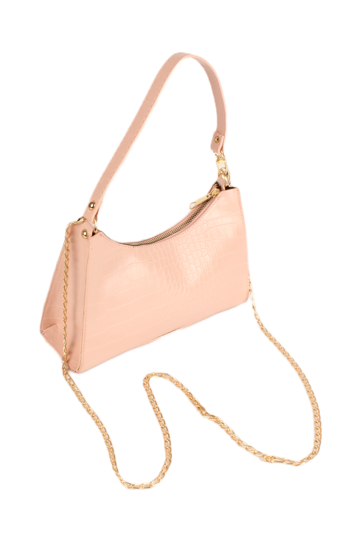 LWE20745-SyhTalhaLuwwe Bag'sKadın Çift Askılı Timsah Desenli Yay Kesim Zincir Askılı Baget Çanta- Omuz Çantası (20745)