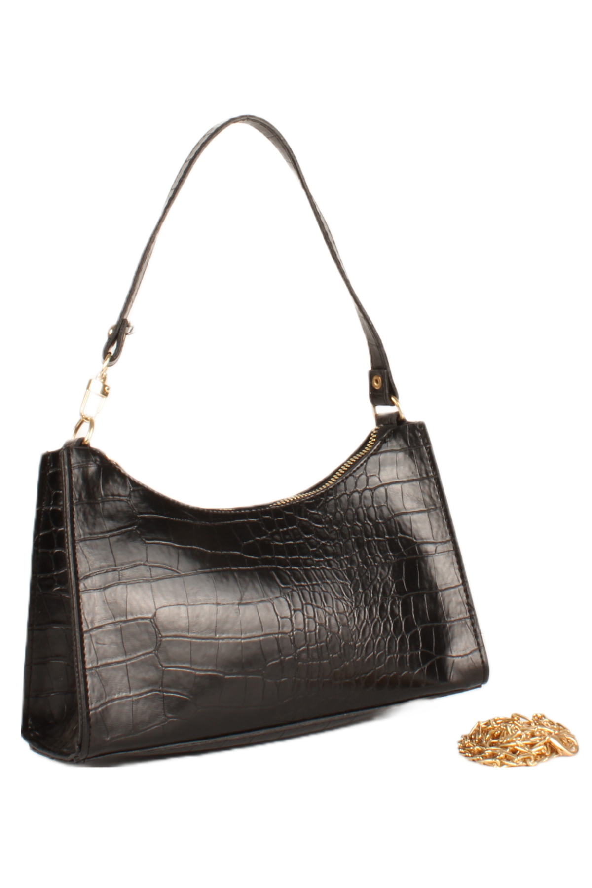 LWE20745-SyhTalhaLuwwe Bag'sKadın Çift Askılı Timsah Desenli Yay Kesim Zincir Askılı Baget Çanta- Omuz Çantası (20745)