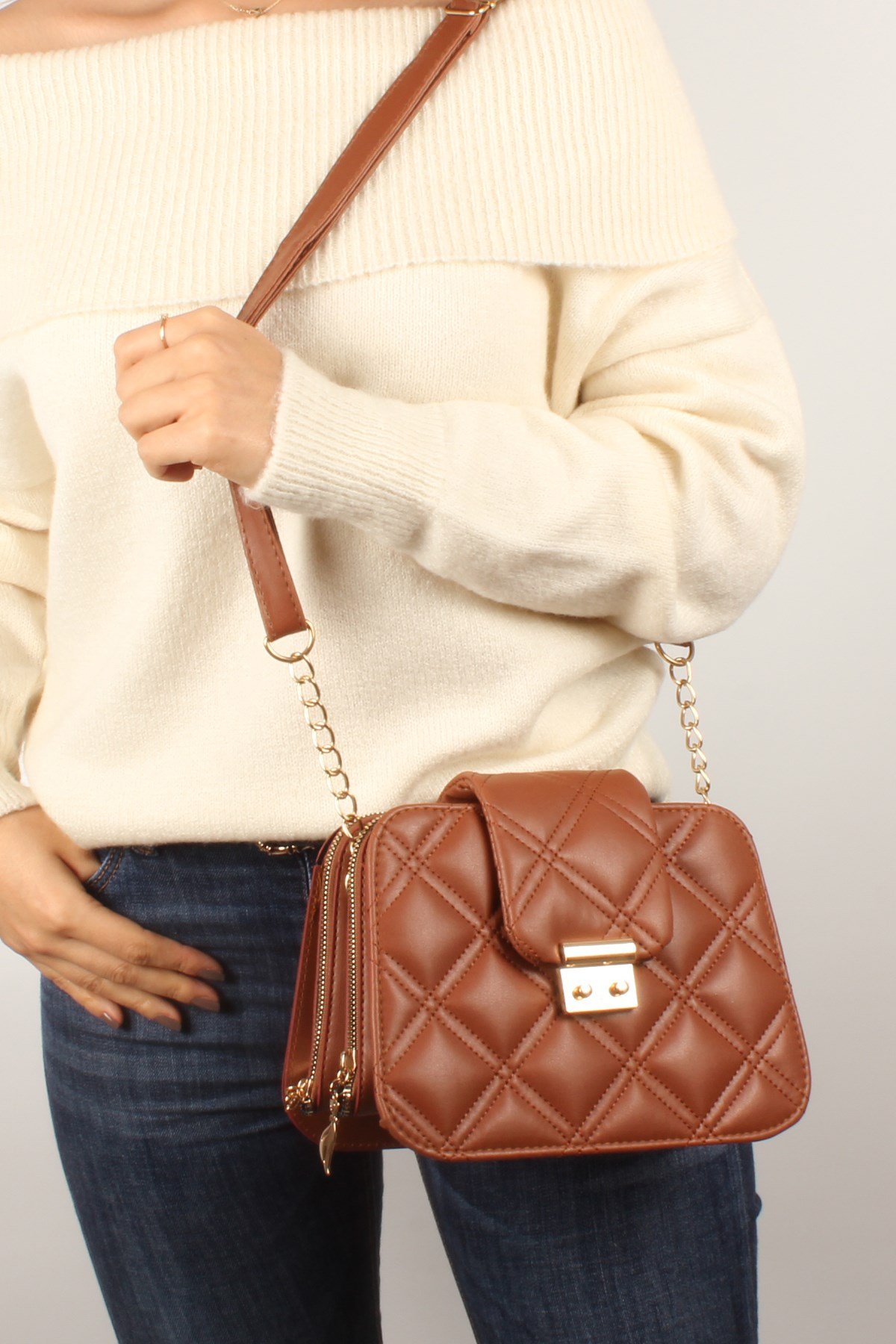 LWE10429-SLuwweLuwwe Bag'sKadın Çift Fermuarlı Kapitone Omuz Çantası (10429)