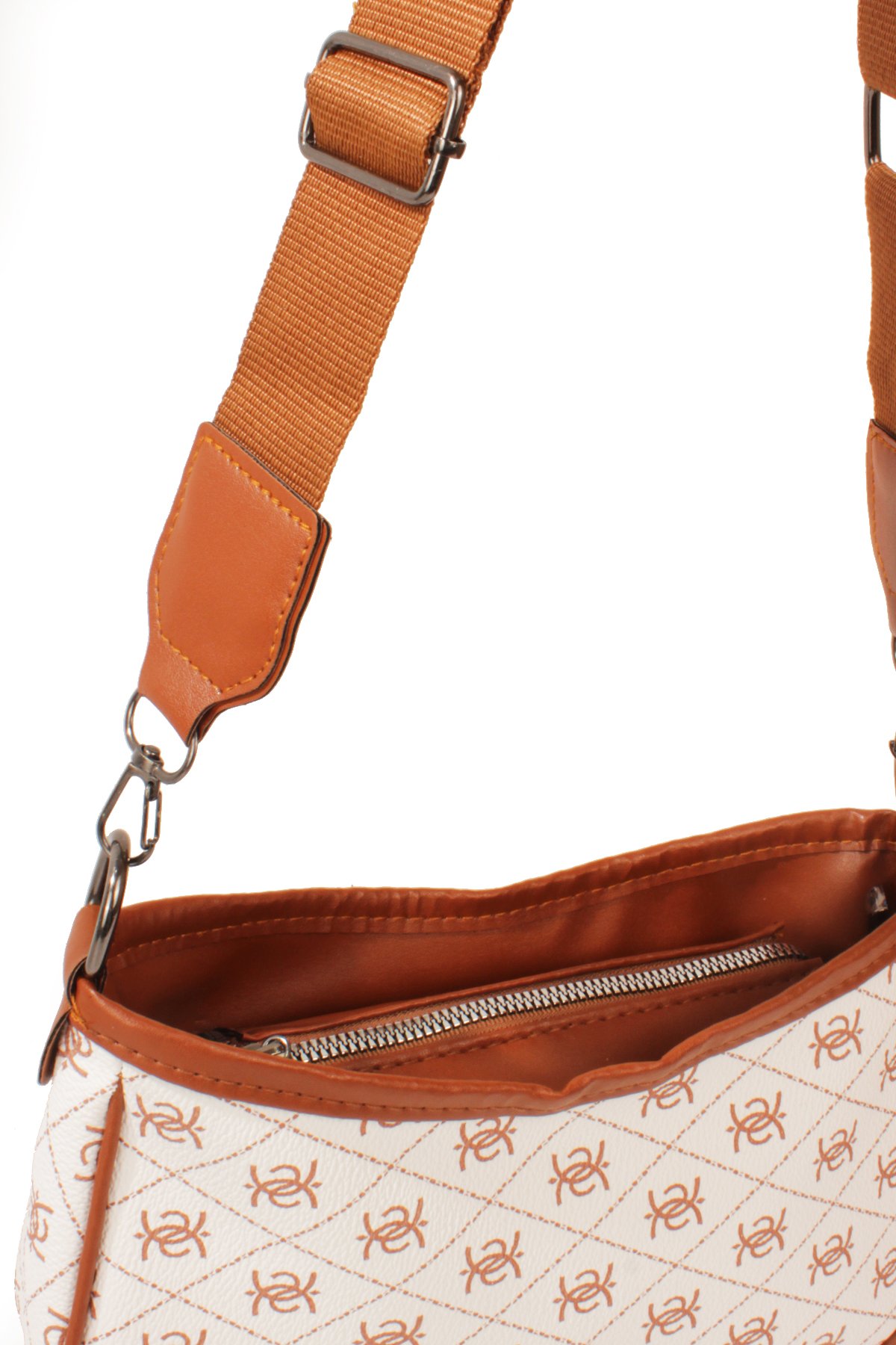 LWE20820-SyhTalhaLuwwe Bag'sKadın Desenli Deri Fermuarlı Kapama Kolon Askılı Astarlı Baget Tarz Omuz Çantası (20820)