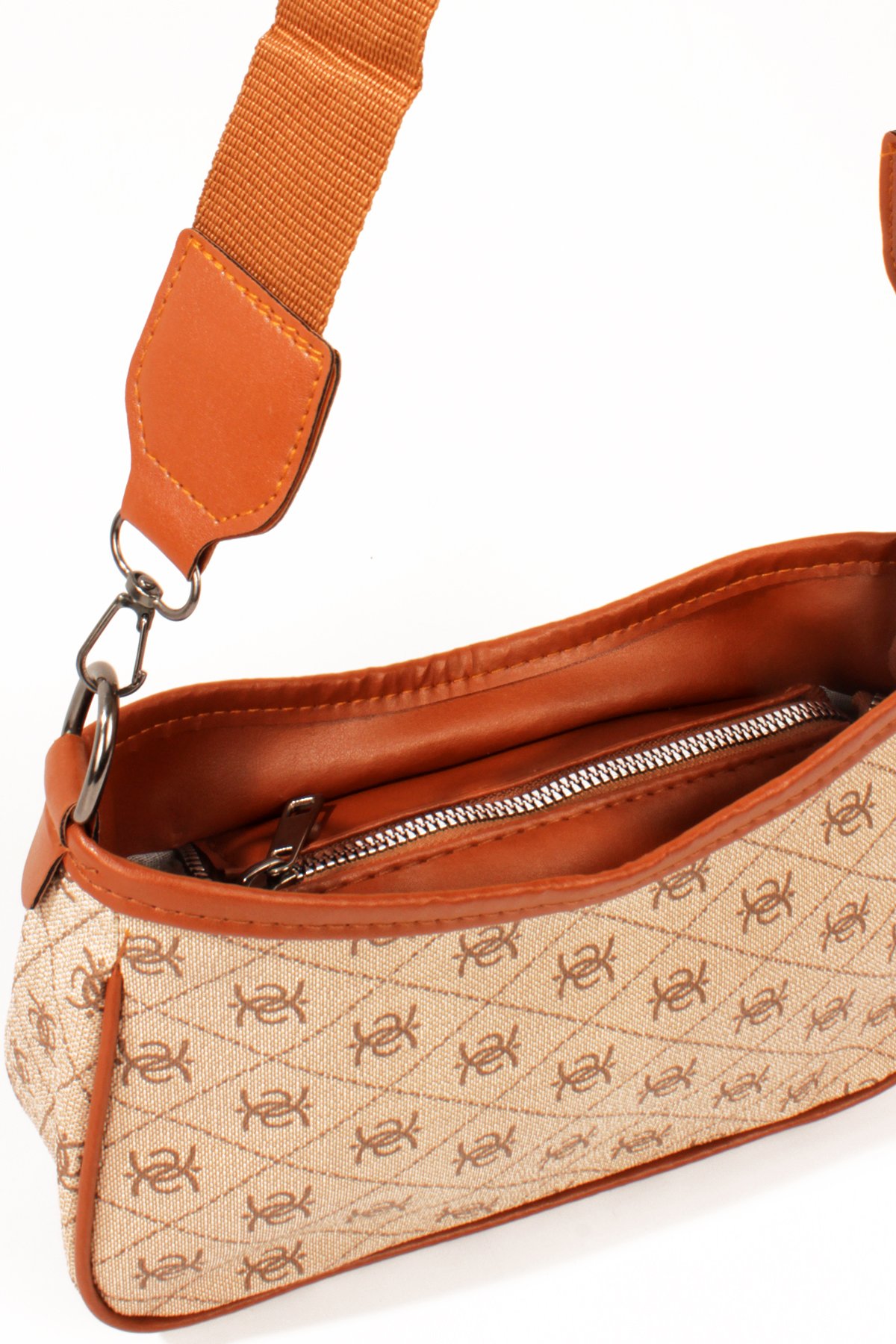 LWE20820-SyhTalhaLuwwe Bag'sKadın Desenli Deri Fermuarlı Kapama Kolon Askılı Astarlı Baget Tarz Omuz Çantası (20820)