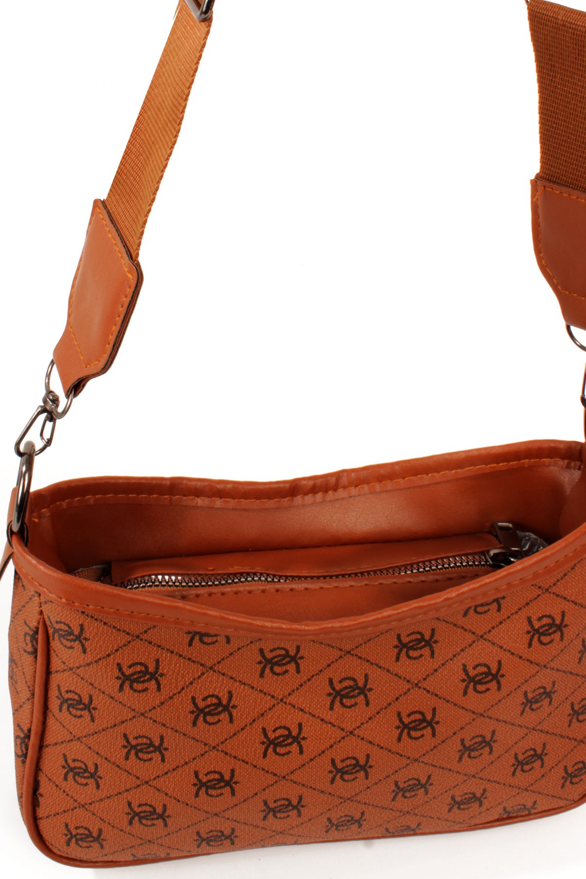 LWE20820-SyhTalhaLuwwe Bag'sKadın Desenli Deri Fermuarlı Kapama Kolon Askılı Astarlı Baget Tarz Omuz Çantası (20820)