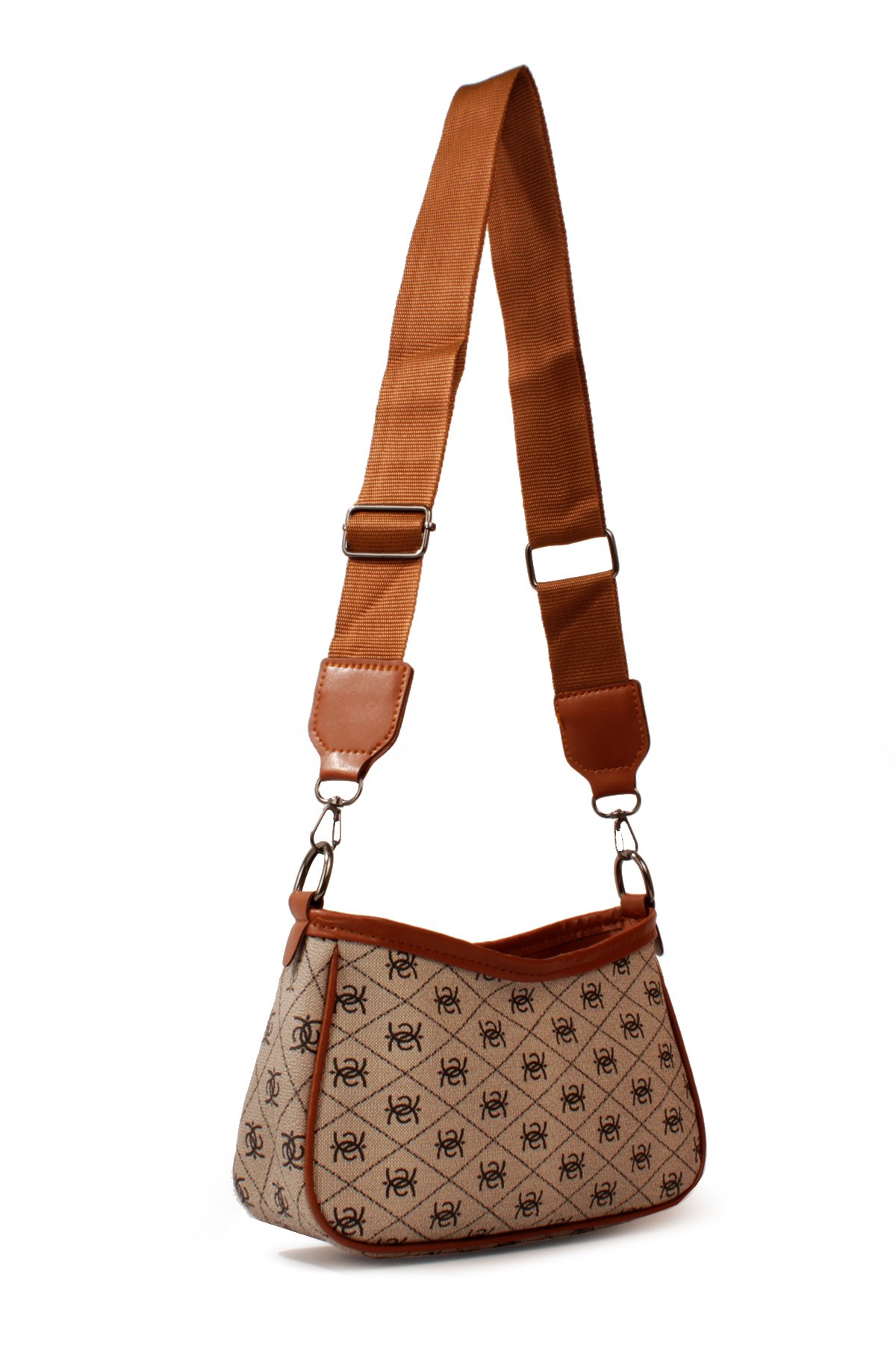 LWE20820-SyhTalhaLuwwe Bag'sKadın Desenli Deri Fermuarlı Kapama Kolon Askılı Astarlı Baget Tarz Omuz Çantası (20820)