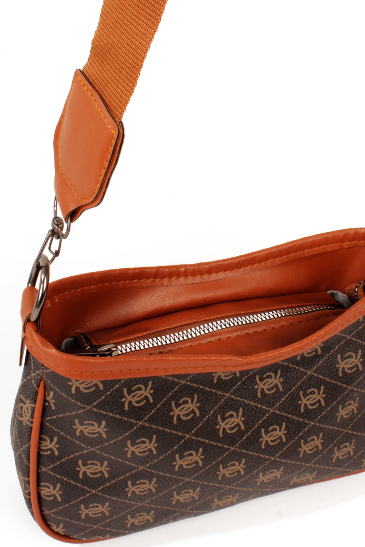 LWE20820-SyhTalhaLuwwe Bag'sKadın Desenli Deri Fermuarlı Kapama Kolon Askılı Astarlı Baget Tarz Omuz Çantası (20820)