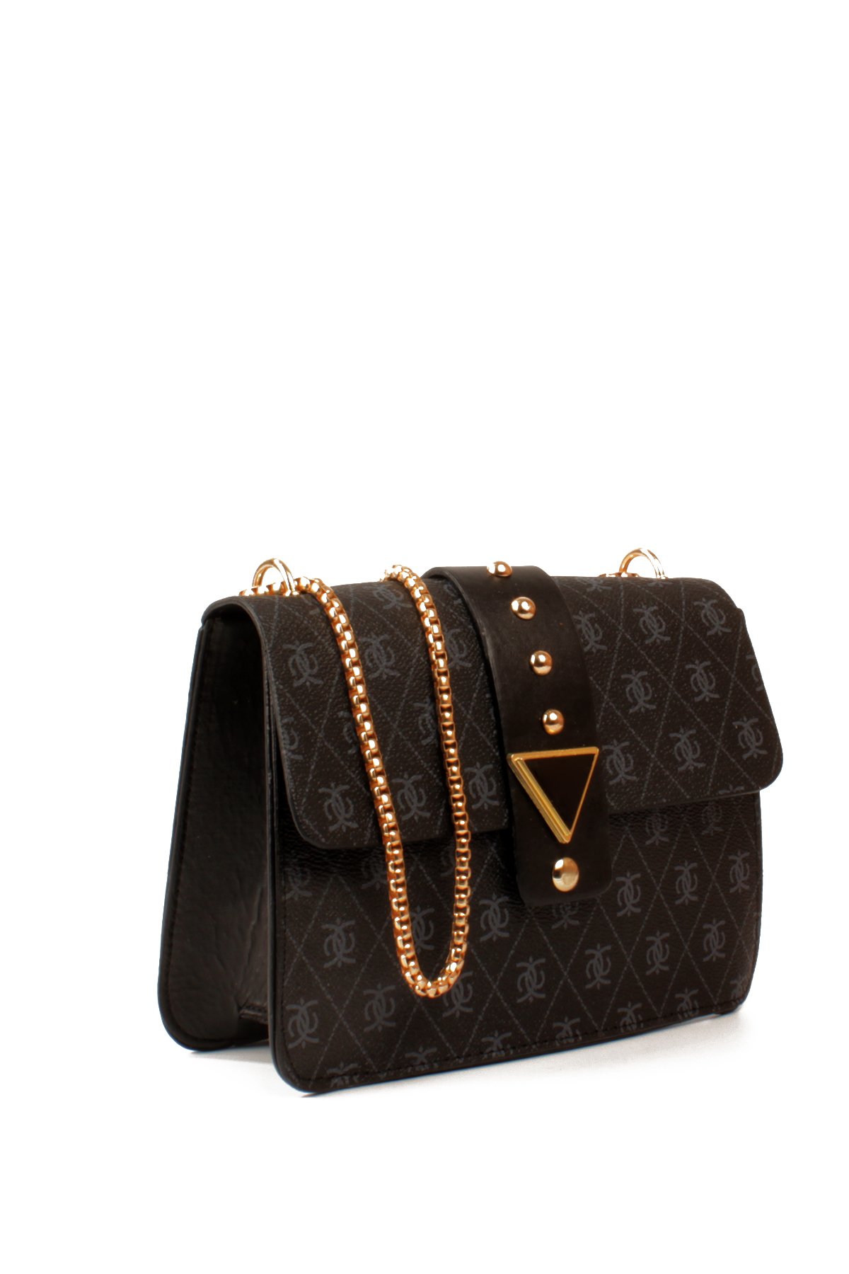 LWE10821-SyhTalhaLuwwe Bag'sKadın Desenli Deri Kalın Zincir Askılı Puantiyeli Kemer Detaylı Kapaklı Kapama Omuz Çantası (10821)