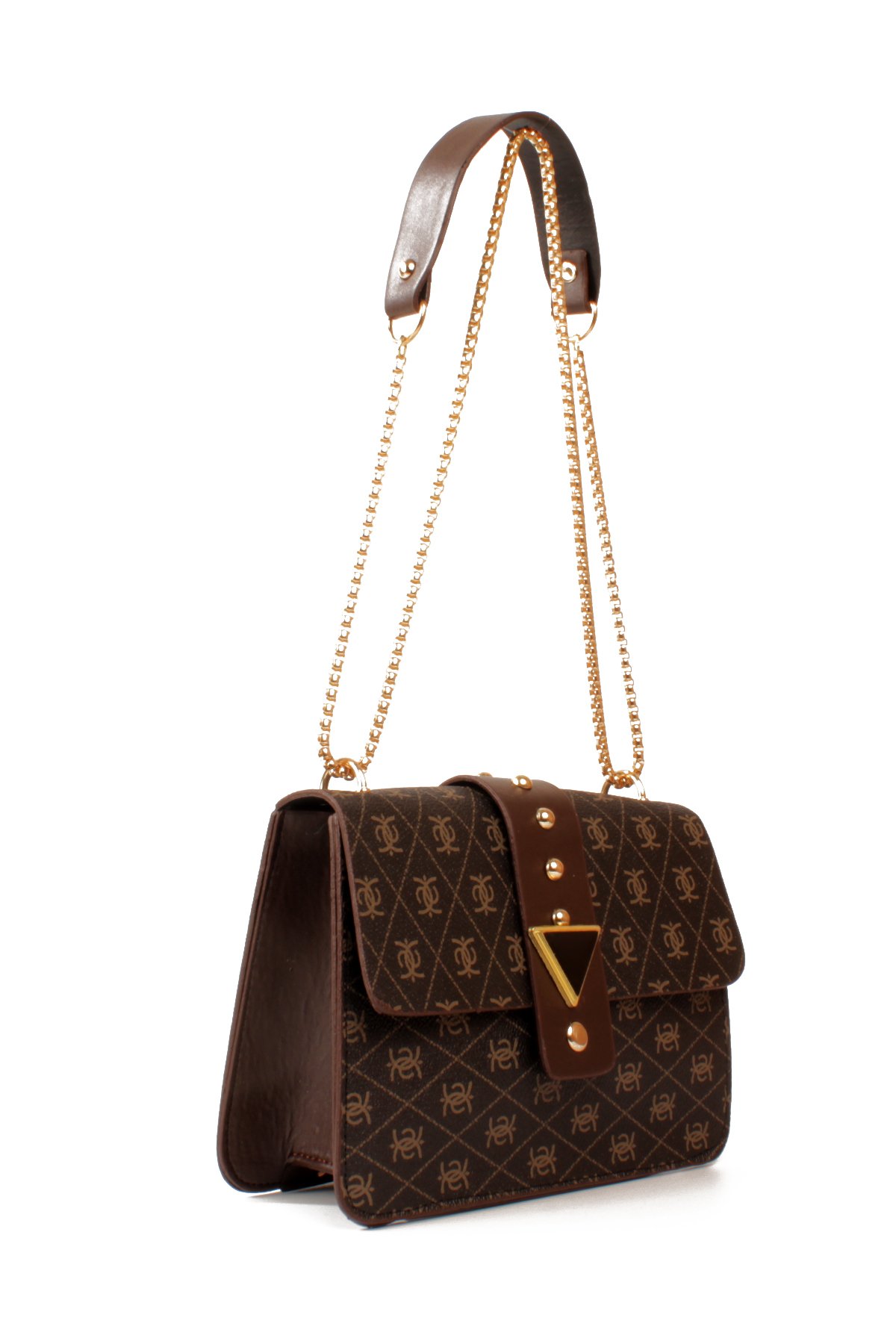 LWE10821-SyhTalhaLuwwe Bag'sKadın Desenli Deri Kalın Zincir Askılı Puantiyeli Kemer Detaylı Kapaklı Kapama Omuz Çantası (10821)