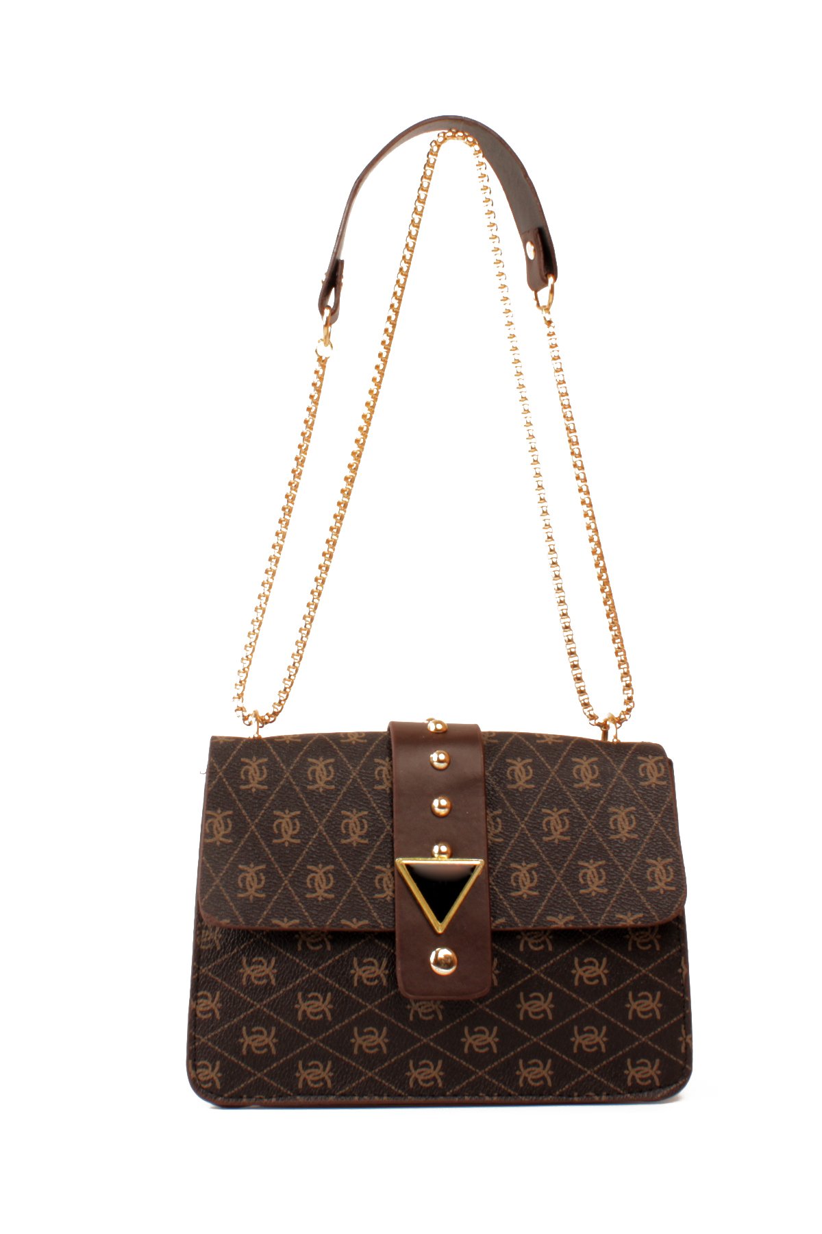 LWE10821-SyhTalhaLuwwe Bag'sKadın Desenli Deri Kalın Zincir Askılı Puantiyeli Kemer Detaylı Kapaklı Kapama Omuz Çantası (10821)