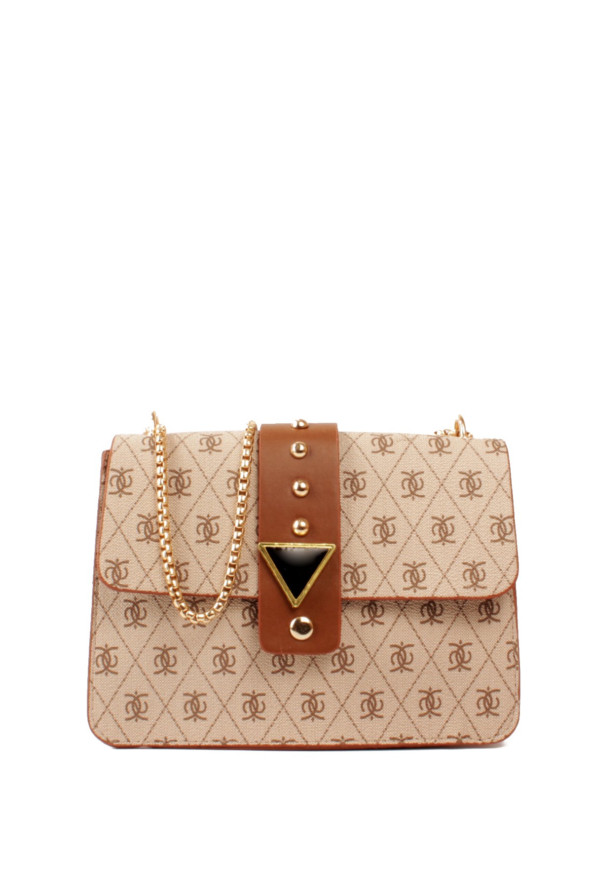 LWE10821-SyhTalhaLuwwe Bag'sKadın Desenli Deri Kalın Zincir Askılı Puantiyeli Kemer Detaylı Kapaklı Kapama Omuz Çantası (10821)