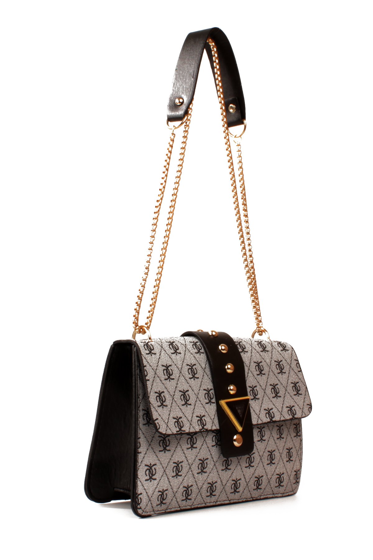 LWE10821-SyhTalhaLuwwe Bag'sKadın Desenli Deri Kalın Zincir Askılı Puantiyeli Kemer Detaylı Kapaklı Kapama Omuz Çantası (10821)