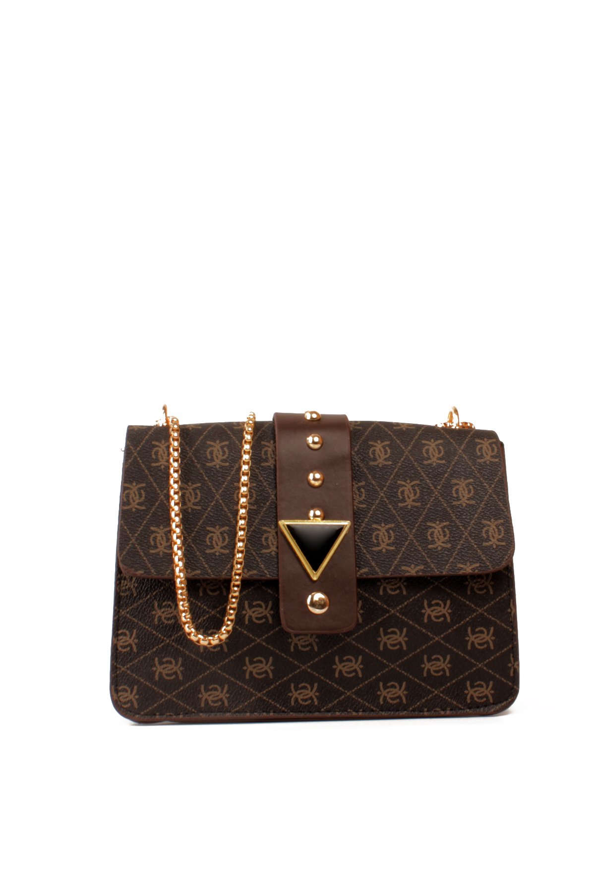 LWE10821-SyhTalhaLuwwe Bag'sKadın Desenli Deri Kalın Zincir Askılı Puantiyeli Kemer Detaylı Kapaklı Kapama Omuz Çantası (10821)