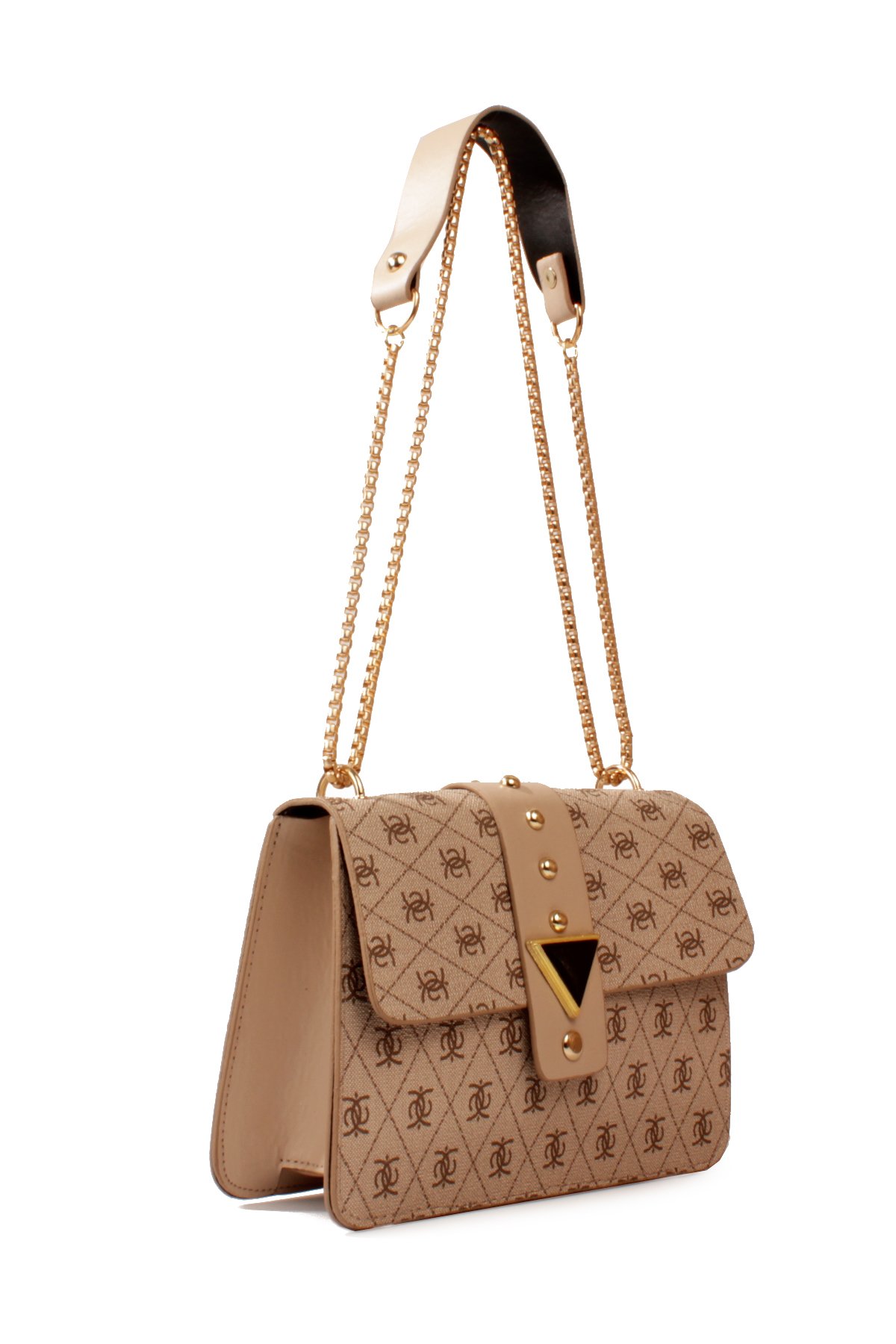 LWE10821-SyhTalhaLuwwe Bag'sKadın Desenli Deri Kalın Zincir Askılı Puantiyeli Kemer Detaylı Kapaklı Kapama Omuz Çantası (10821)