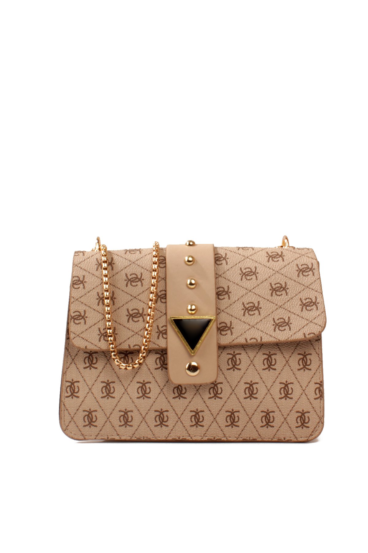 LWE10821-SyhTalhaLuwwe Bag'sKadın Desenli Deri Kalın Zincir Askılı Puantiyeli Kemer Detaylı Kapaklı Kapama Omuz Çantası (10821)