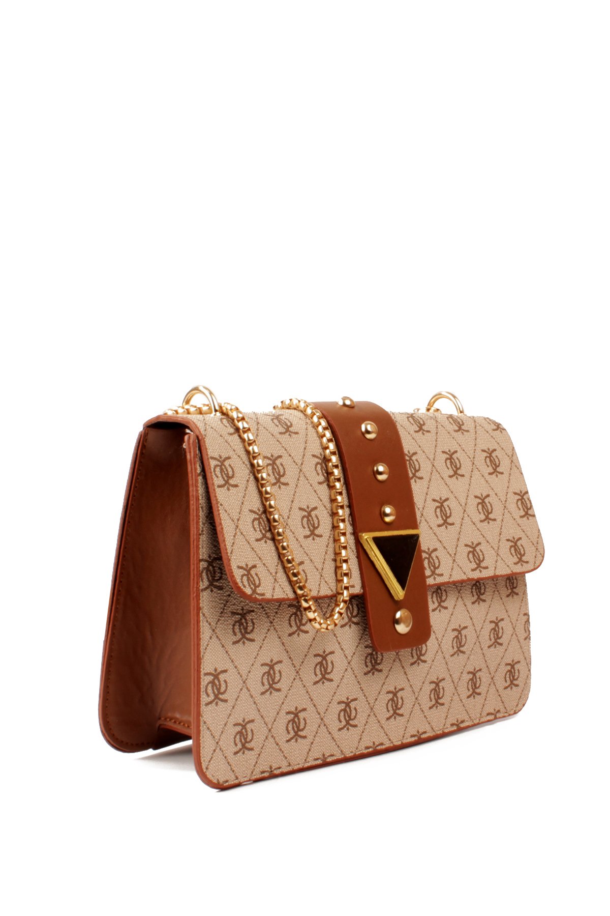 LWE10821-SyhTalhaLuwwe Bag'sKadın Desenli Deri Kalın Zincir Askılı Puantiyeli Kemer Detaylı Kapaklı Kapama Omuz Çantası (10821)