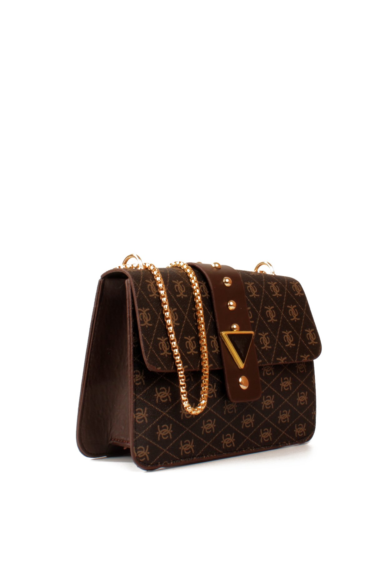 LWE10821-SyhTalhaLuwwe Bag'sKadın Desenli Deri Kalın Zincir Askılı Puantiyeli Kemer Detaylı Kapaklı Kapama Omuz Çantası (10821)