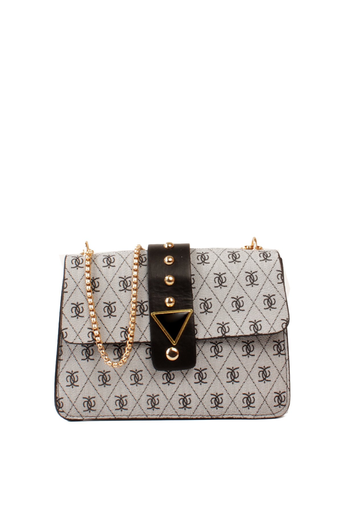 LWE10821-SyhTalhaLuwwe Bag'sKadın Desenli Deri Kalın Zincir Askılı Puantiyeli Kemer Detaylı Kapaklı Kapama Omuz Çantası (10821)