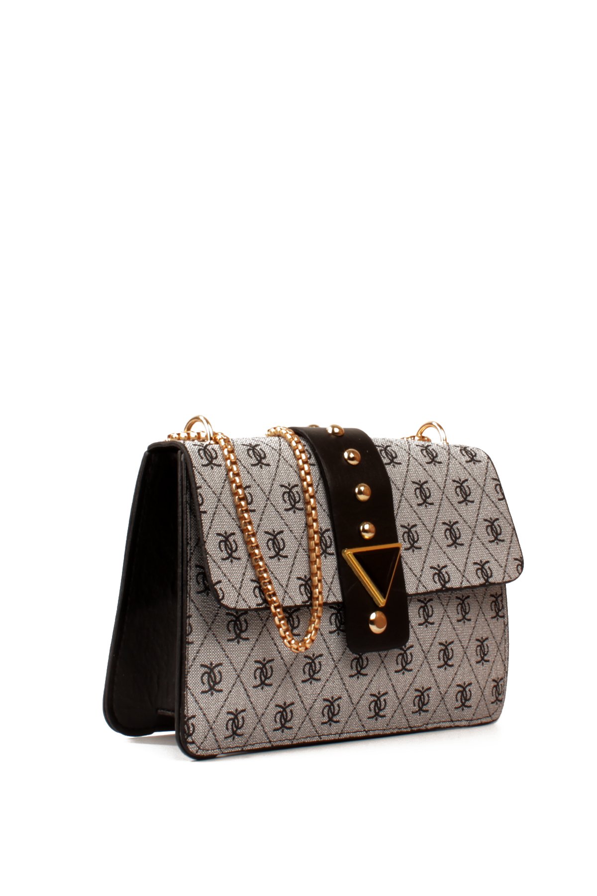 LWE10821-SyhTalhaLuwwe Bag'sKadın Desenli Deri Kalın Zincir Askılı Puantiyeli Kemer Detaylı Kapaklı Kapama Omuz Çantası (10821)