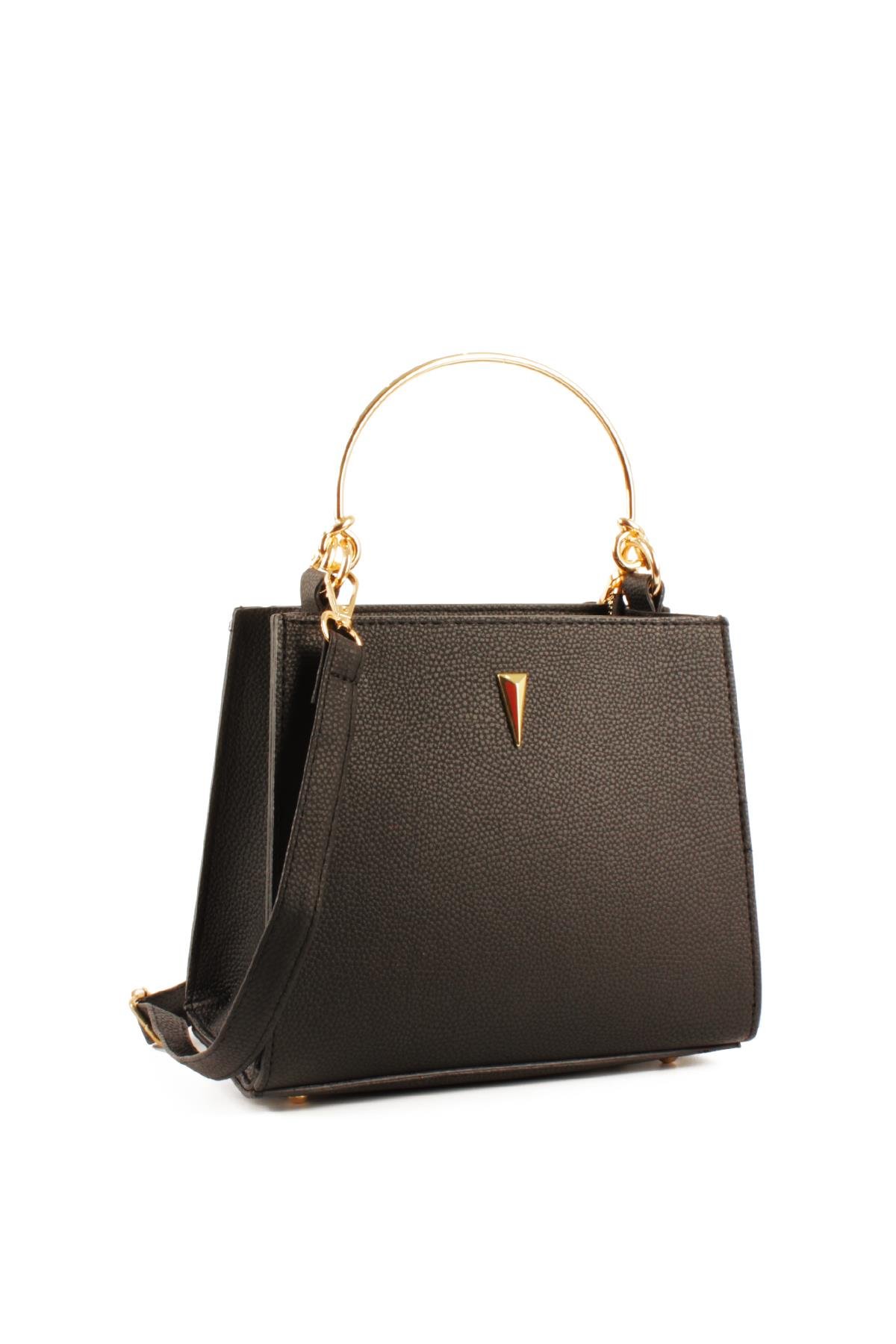 LWE1780-SyhTalhaLuwwe Bag'sKadın Gold Çelik El Saplı Şişe Dipli Pramit Armalı El ve Omuz Çantası (1780)