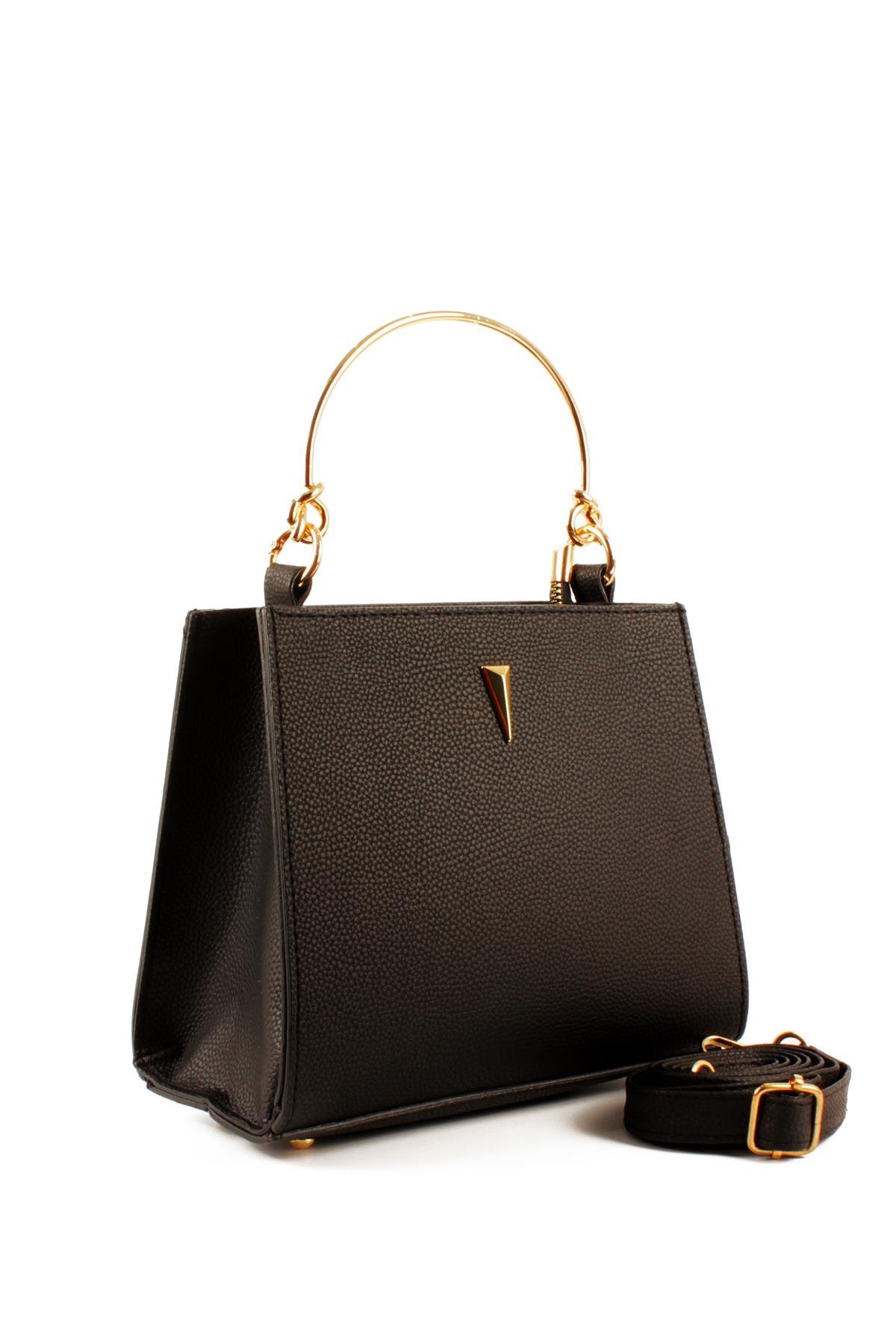 LWE1780-SyhTalhaLuwwe Bag'sKadın Gold Çelik El Saplı Şişe Dipli Pramit Armalı El ve Omuz Çantası (1780)