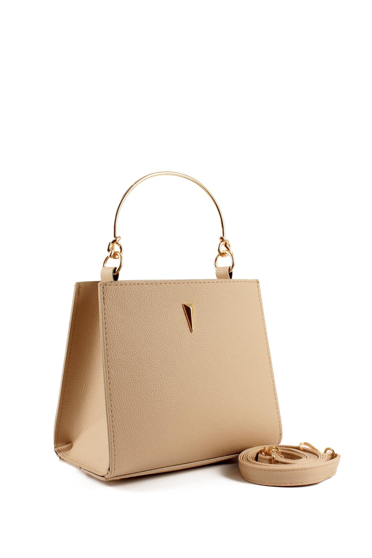 LWE1780-SyhTalhaLuwwe Bag'sKadın Gold Çelik El Saplı Şişe Dipli Pramit Armalı El ve Omuz Çantası (1780)