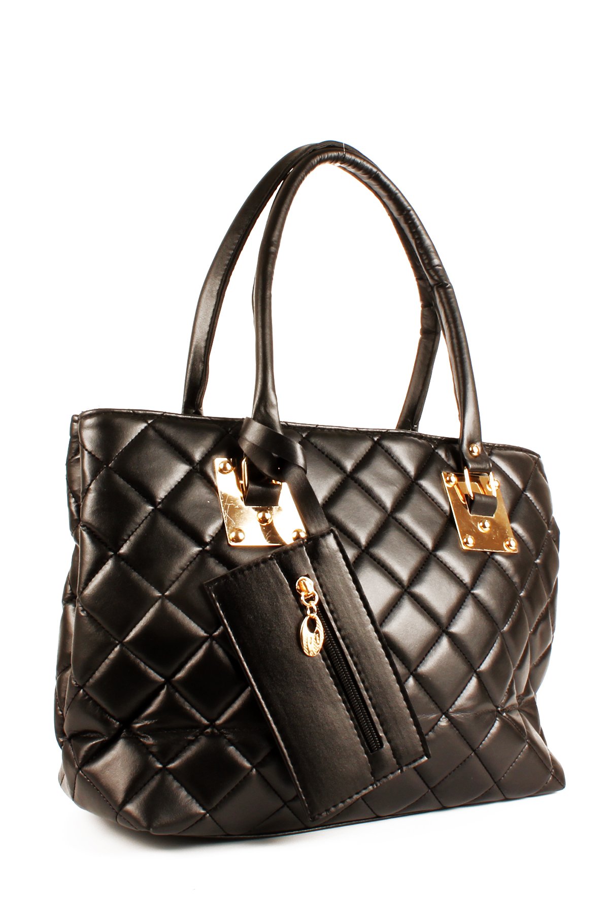 LWE1700-SyhTalhaLuwwe Bag'sKadın İki Bölmeli Anne Tarz Kapitoneli Cüzdanlı Gold Varaklı Kol Çantası (1700)